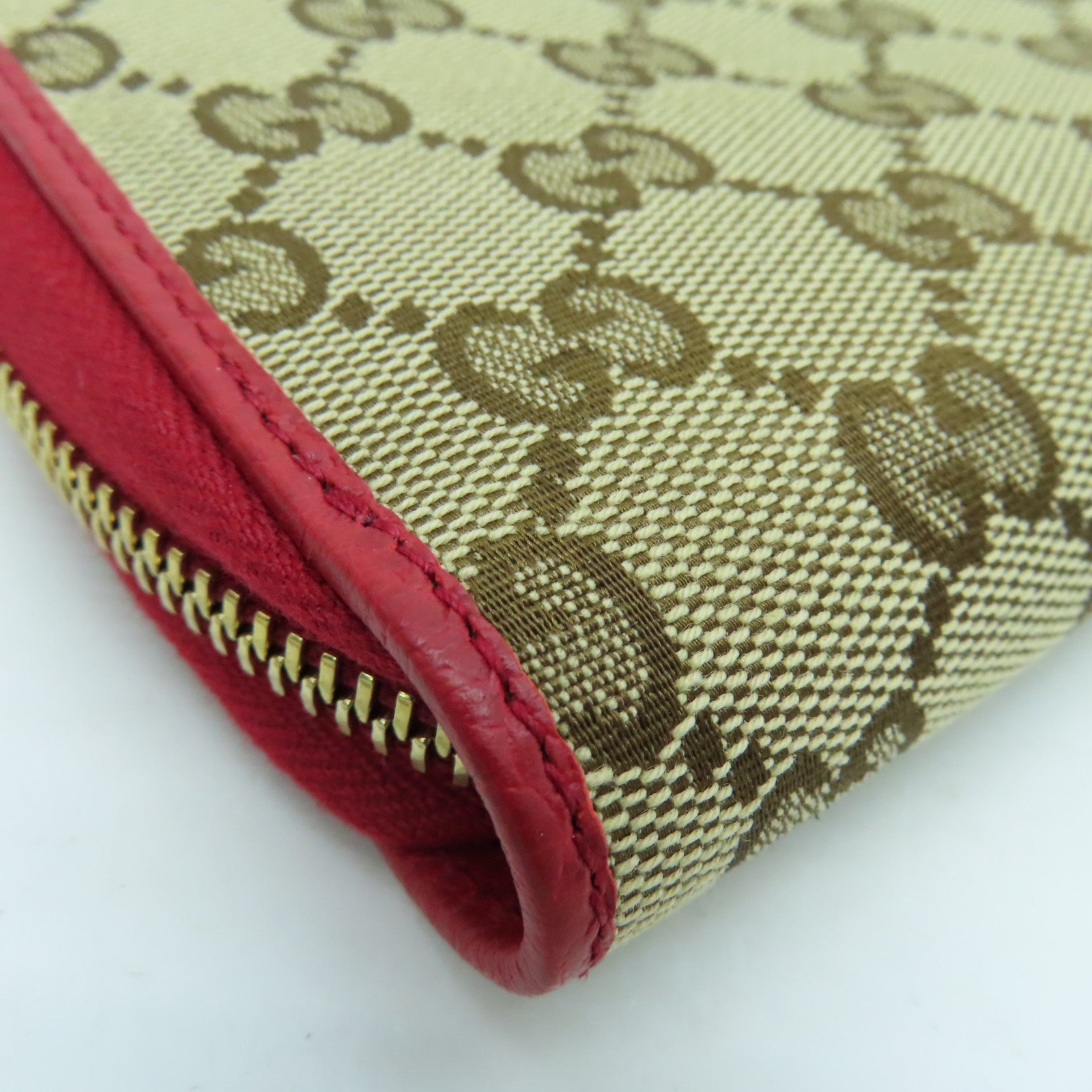 GUCCI 帆布Wallet金扣錢包紅色/啡色