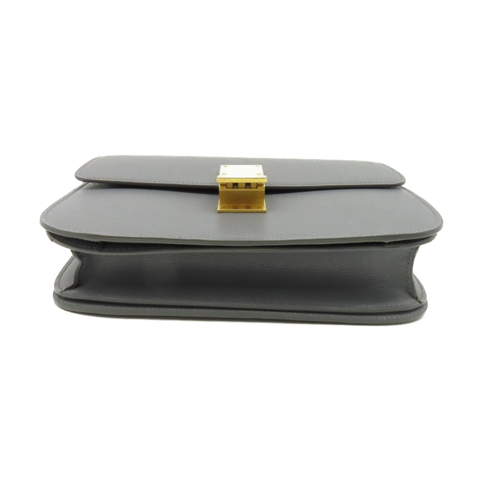 CELINE 牛皮皮革Classic Box Shoulder Bag金扣肩背袋灰色