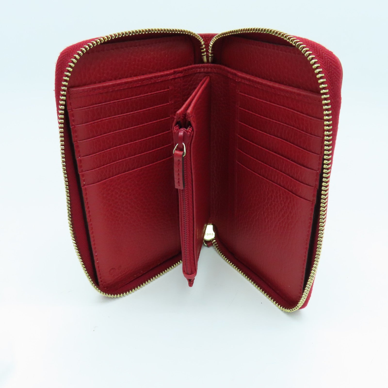 GUCCI 帆布Wallet金扣錢包紅色/啡色