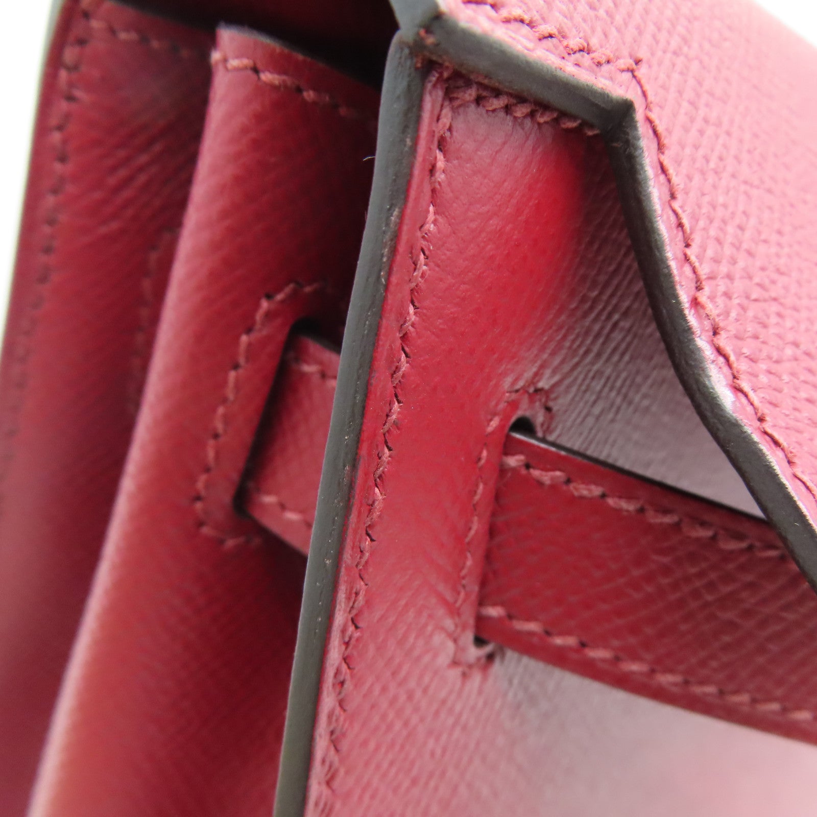 HERMES [Sharp Discount] Epson Leather Kelly 32 Silver Buckle Hand Bag Rouge Grenat/Red