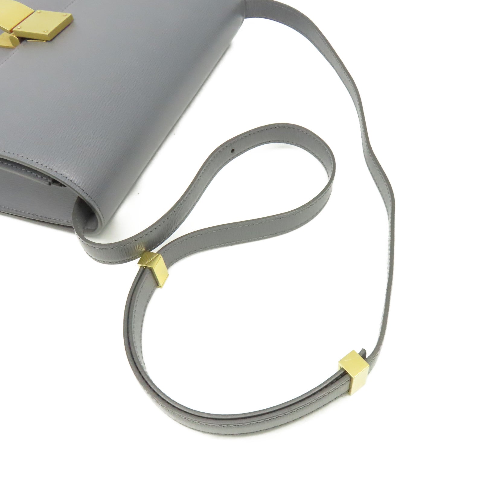 CELINE 牛皮皮革Classic Box Shoulder Bag金扣肩背袋灰色