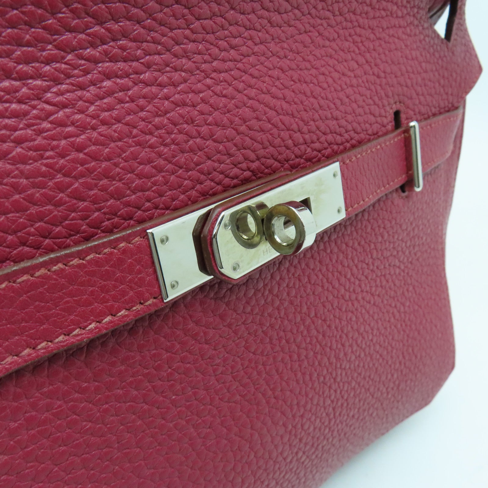 HERMES Clemence皮革Jypsiere 28銀扣肩背袋Ruby酒紅色