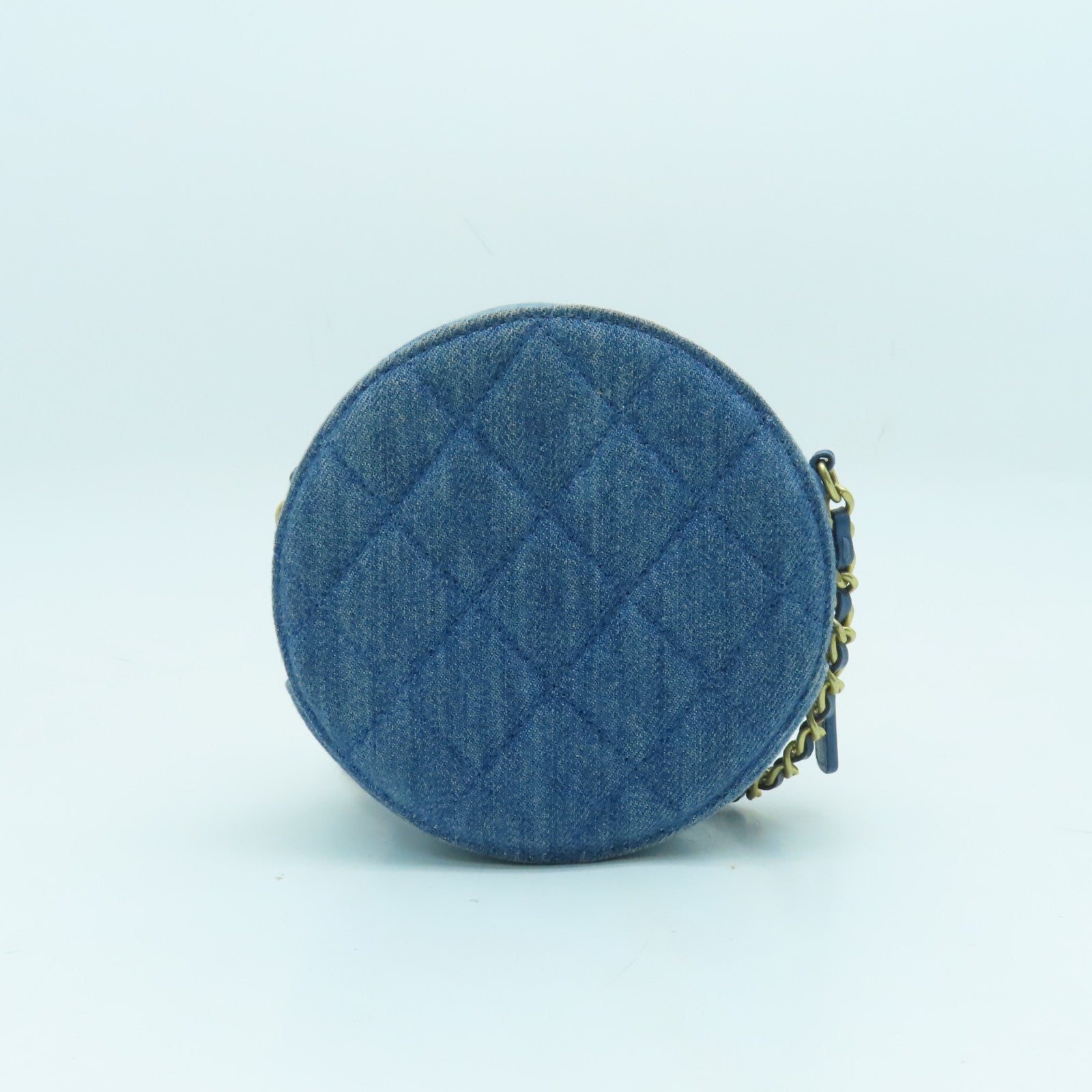 CHANEL 菱格牛仔布Chain Shoulder金扣链带肩背袋蓝色