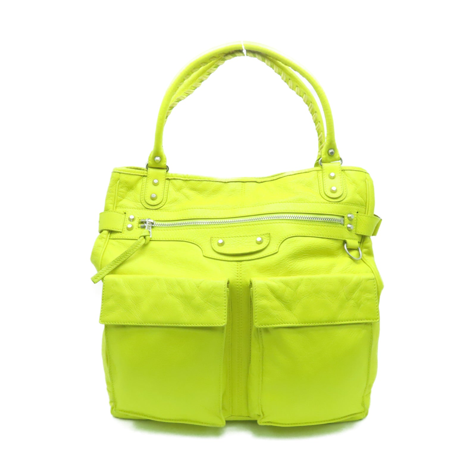 BALENCIAGA cowhide leather Shoulder Bag silver buckle shoulder bag yellow