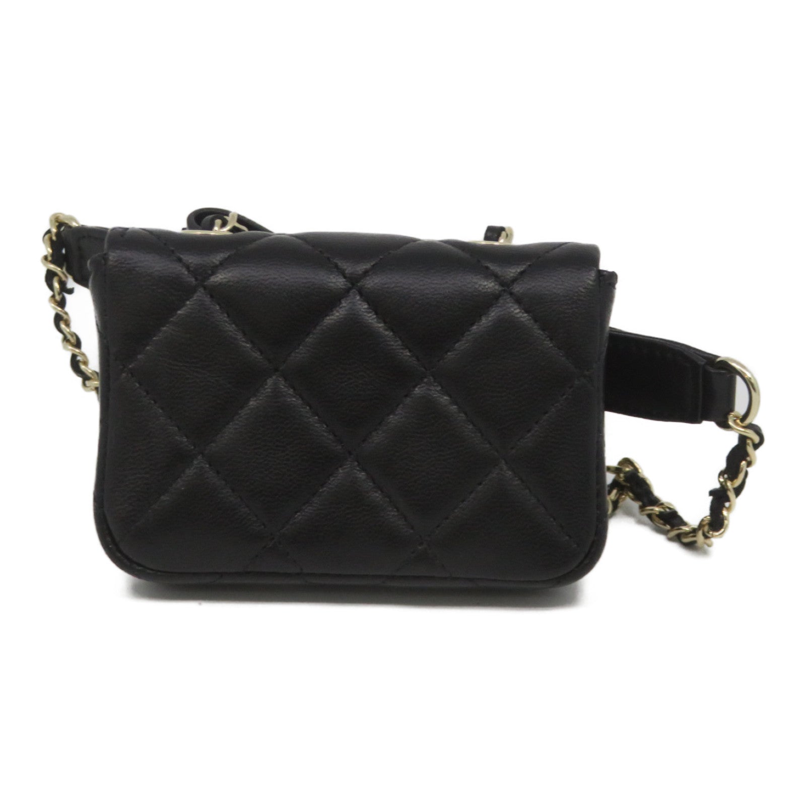 CHANEL 菱格羊皮皮革Chain Shoulder金扣链带肩背袋黑色