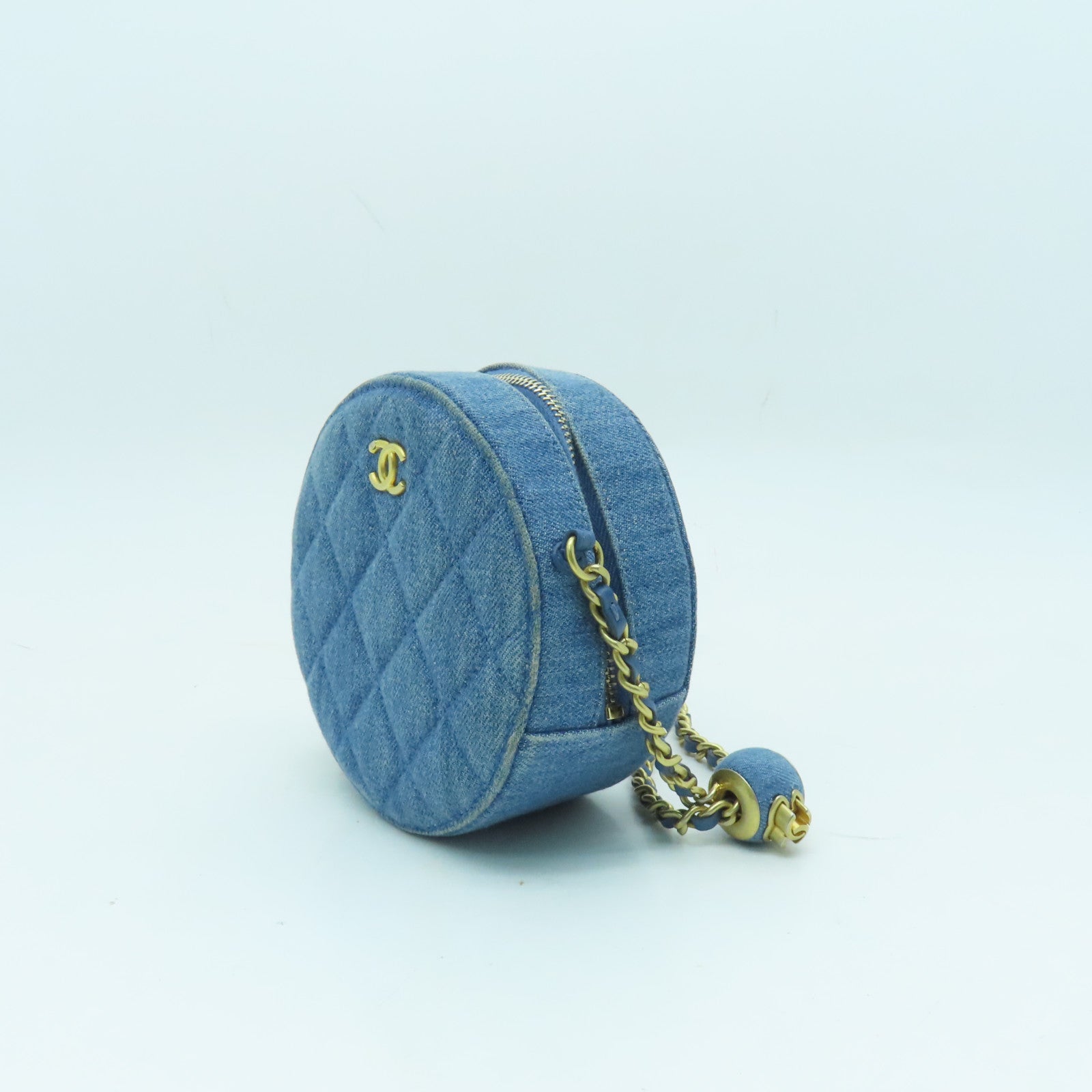 CHANEL 菱格牛仔布Chain Shoulder金扣链带肩背袋蓝色