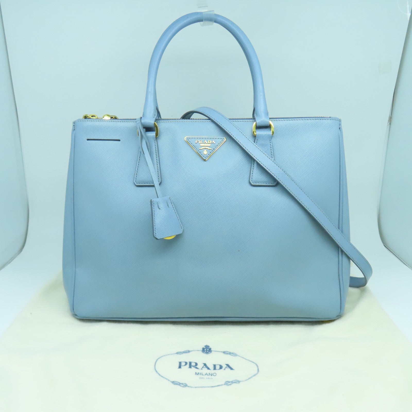 PRADA 牛皮皮革2 Way Shoulder Bag金扣手挽肩背兩用袋藍色