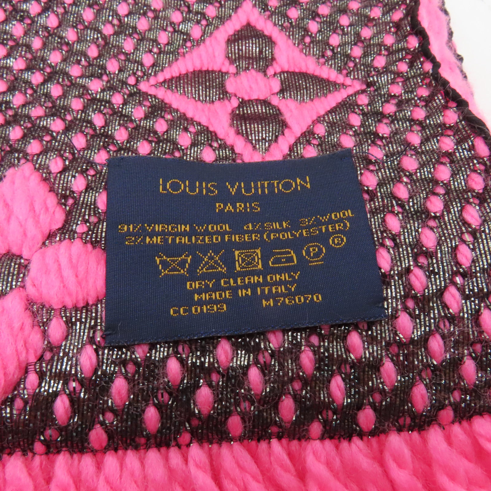 LOUIS VUITTON 羊毛/絲質Scarf絲巾粉紅色/黒色