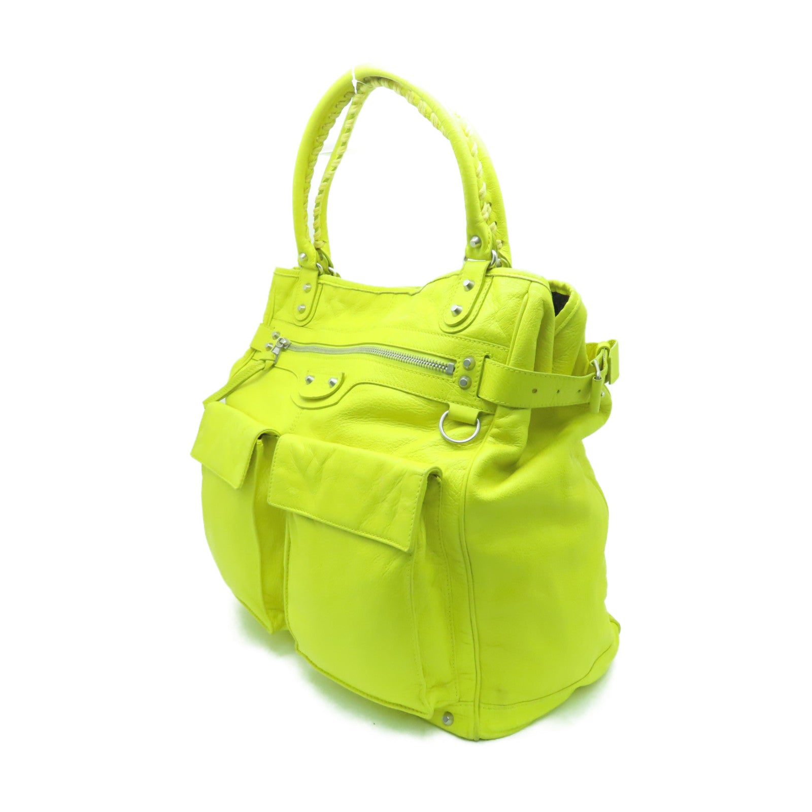 BALENCIAGA cowhide leather Shoulder Bag silver buckle shoulder bag yellow