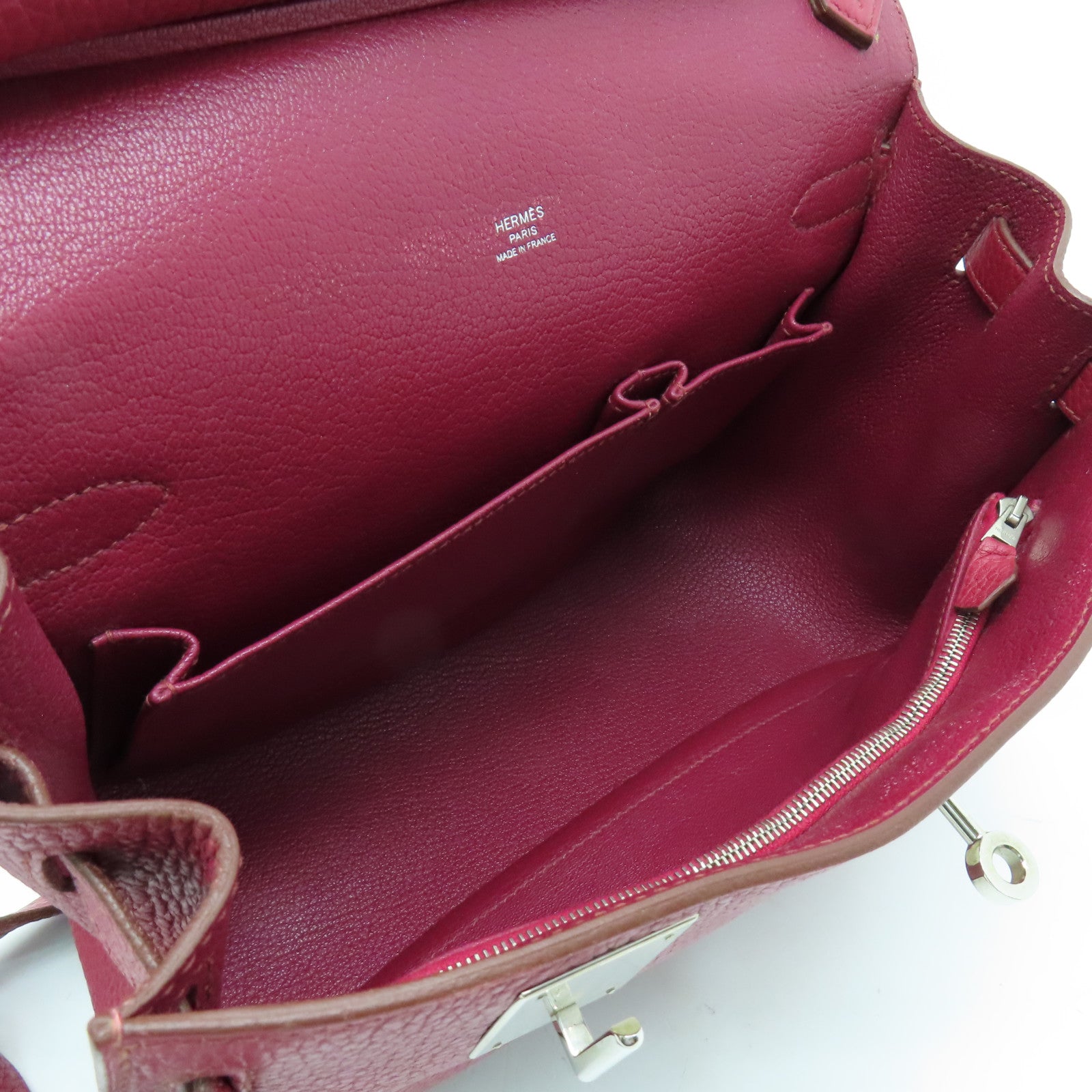 HERMES Clemence皮革Jypsiere 28銀扣肩背袋Ruby酒紅色