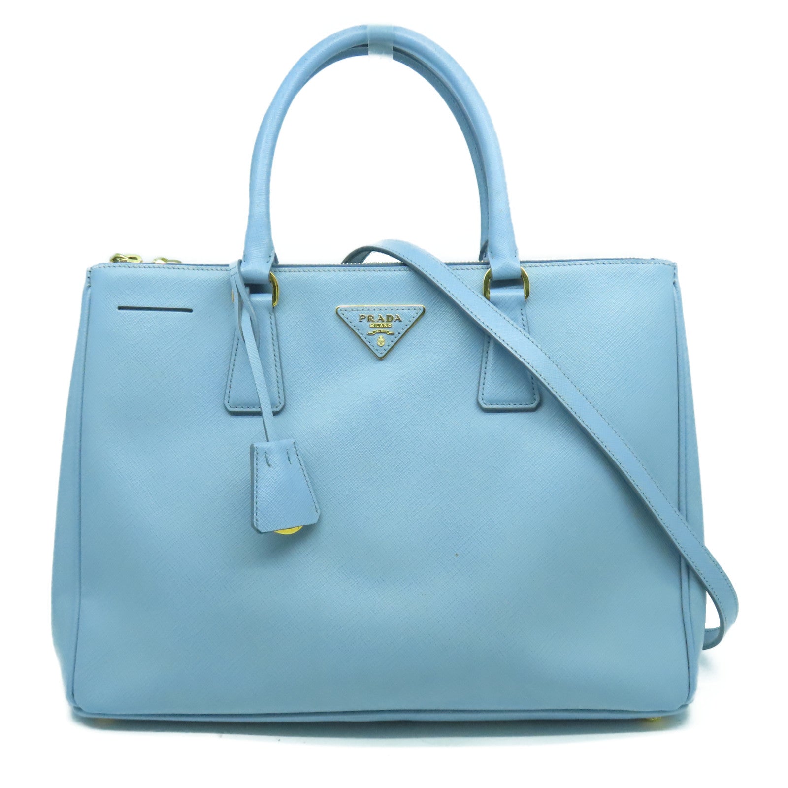 PRADA 牛皮皮革2 Way Shoulder Bag金扣手挽肩背兩用袋藍色