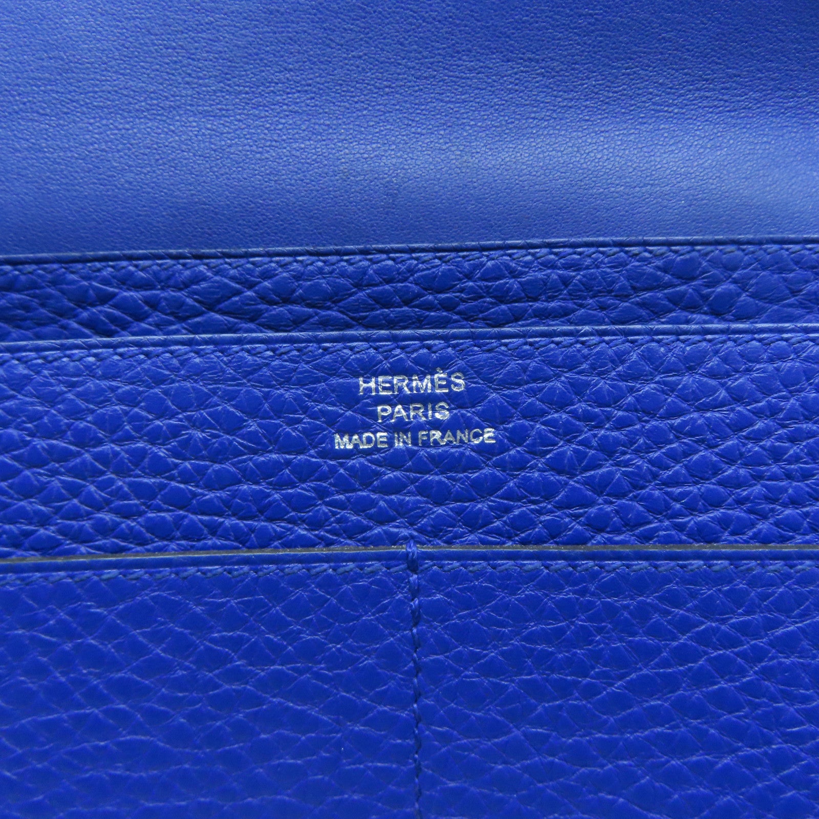 HERMES Clemence皮革Dogon GM銀扣長錢包藍色