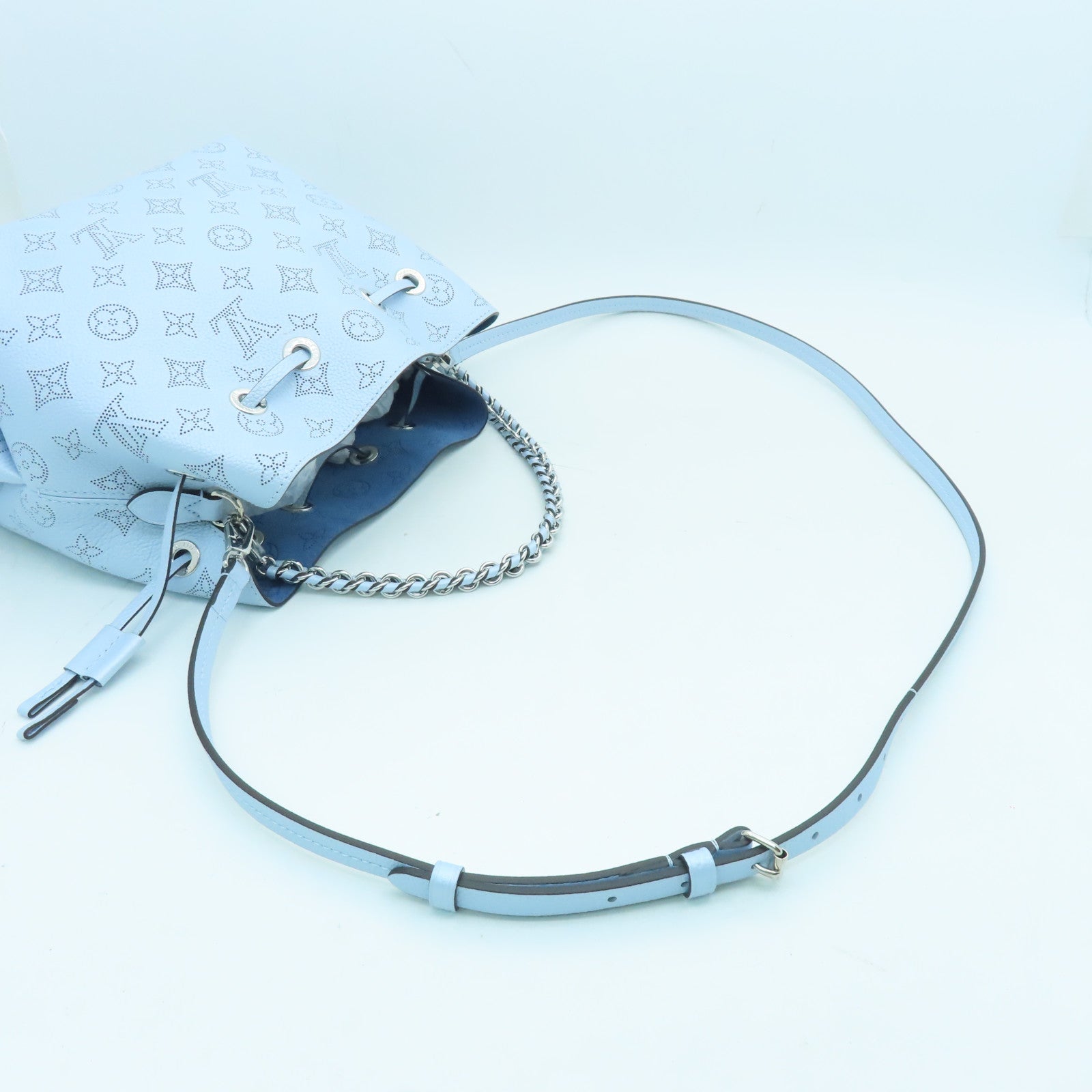 LOUIS VUITTON Mahina Bella Silver Buckle Shoulder Bag Powder Blue