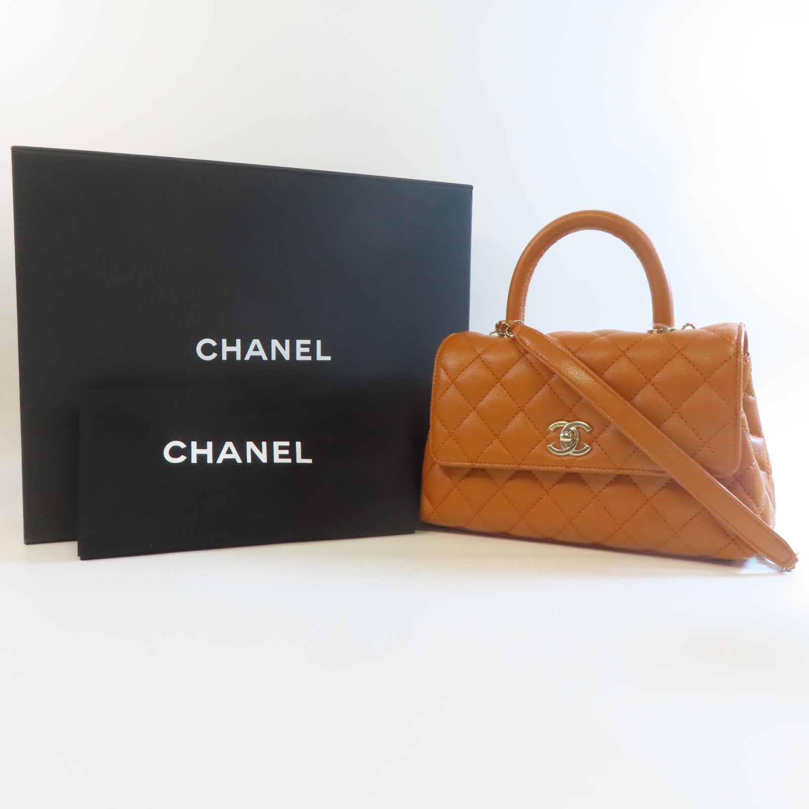 CHANEL 菱格Caviar皮革Co Co Handle金扣手挽肩背兩用袋啡色