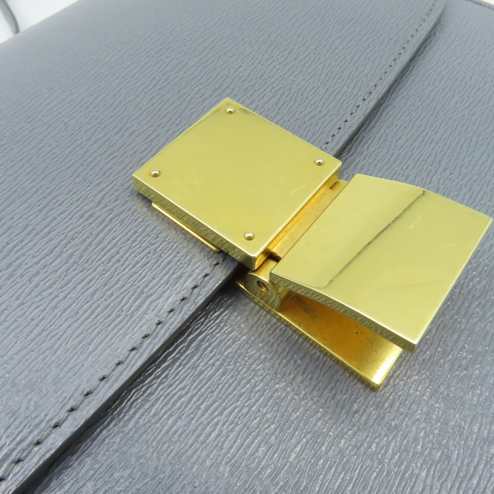 CELINE 牛皮皮革Classic Box Shoulder Bag金扣肩背袋灰色