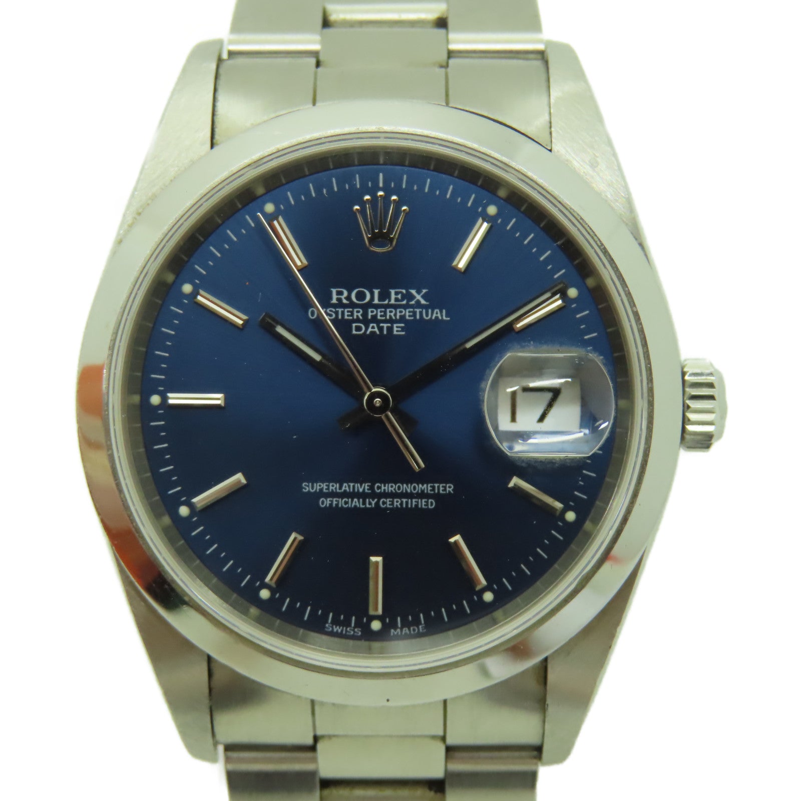 ROLEX 不鏽鋼Oyster Perpetual手錶銀色/藍色#15.75cm