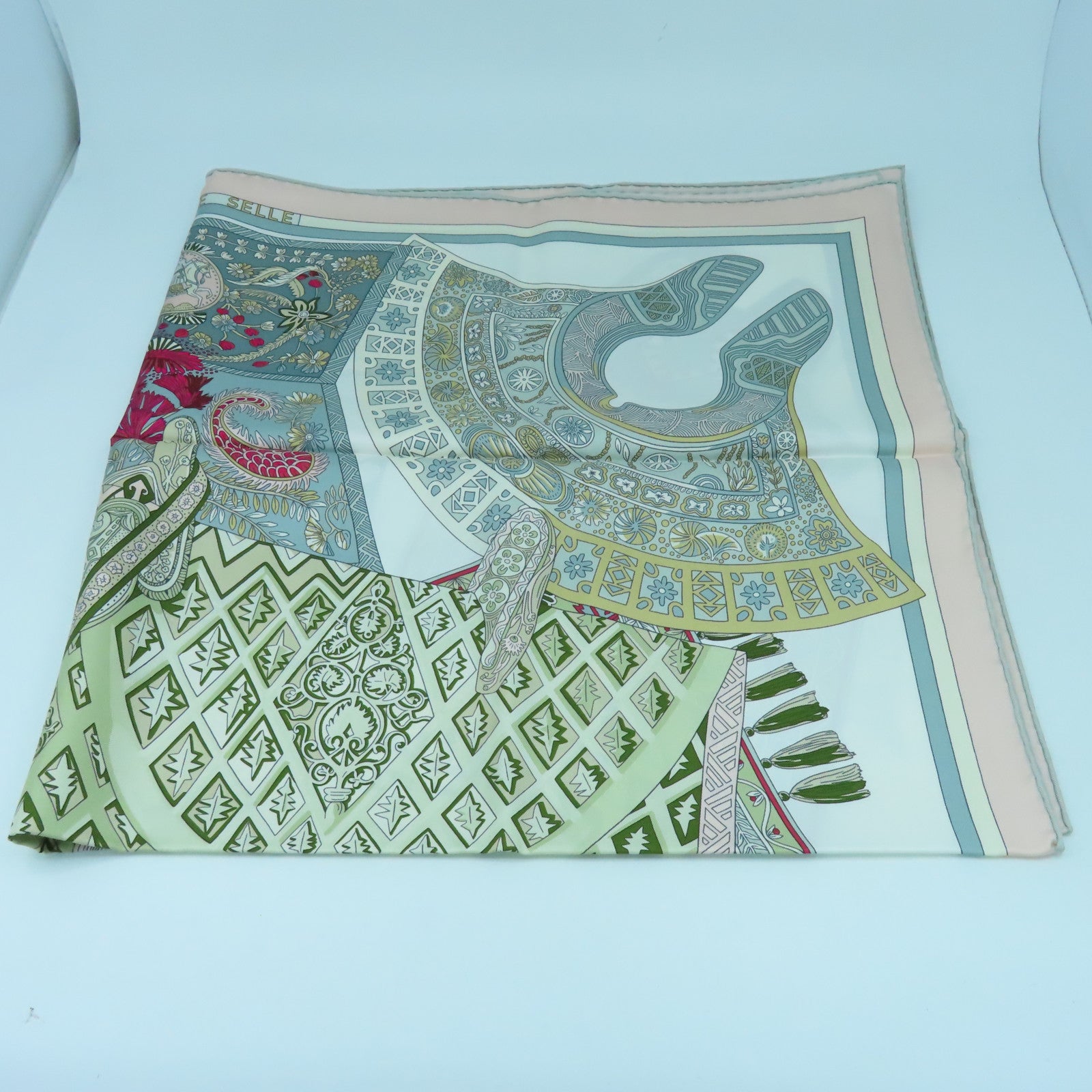 HERMES 絲質Scarf 90x90絲巾粉紅色/白色/多色