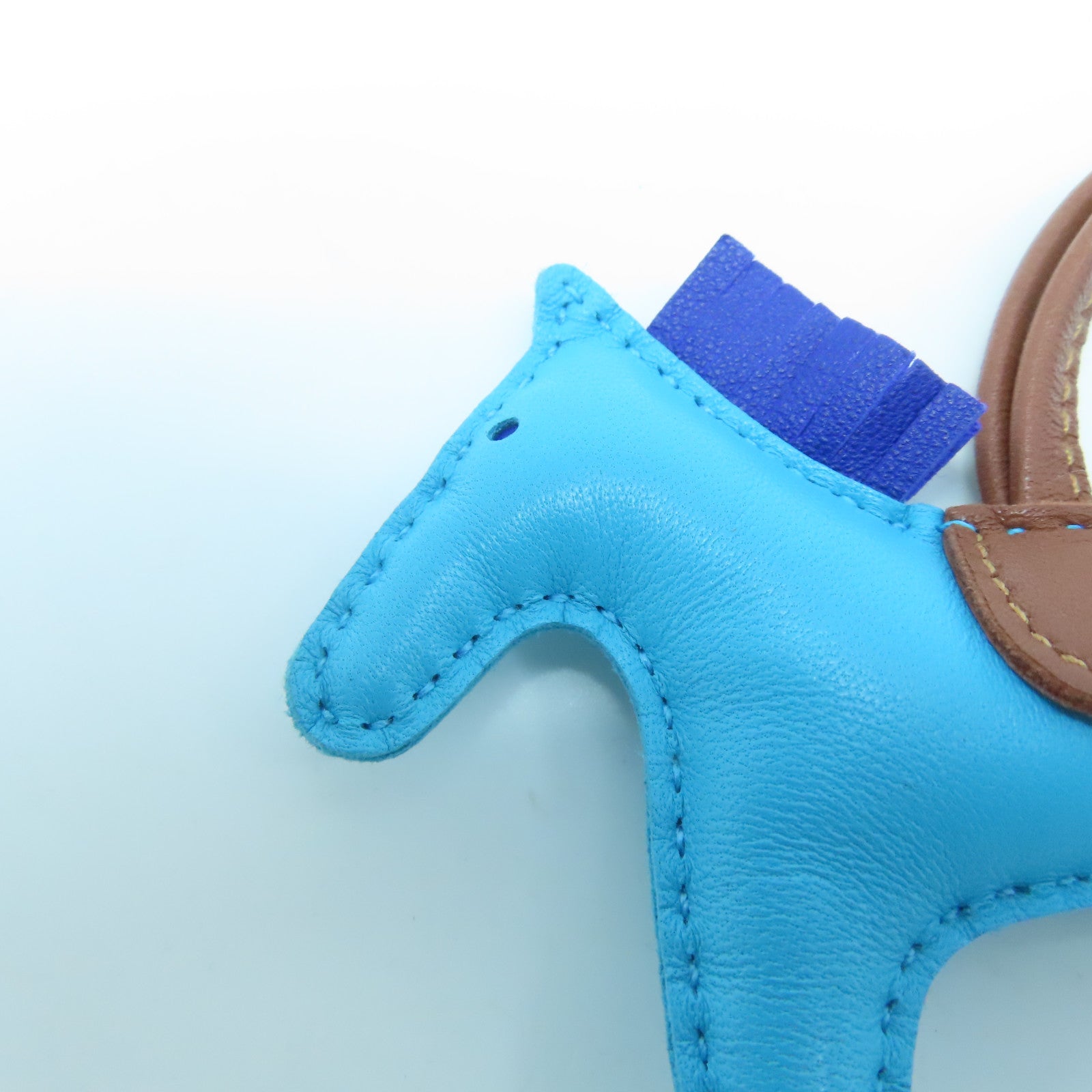 HERMES Swift Leather Rodeo S Charm Blue/Brown