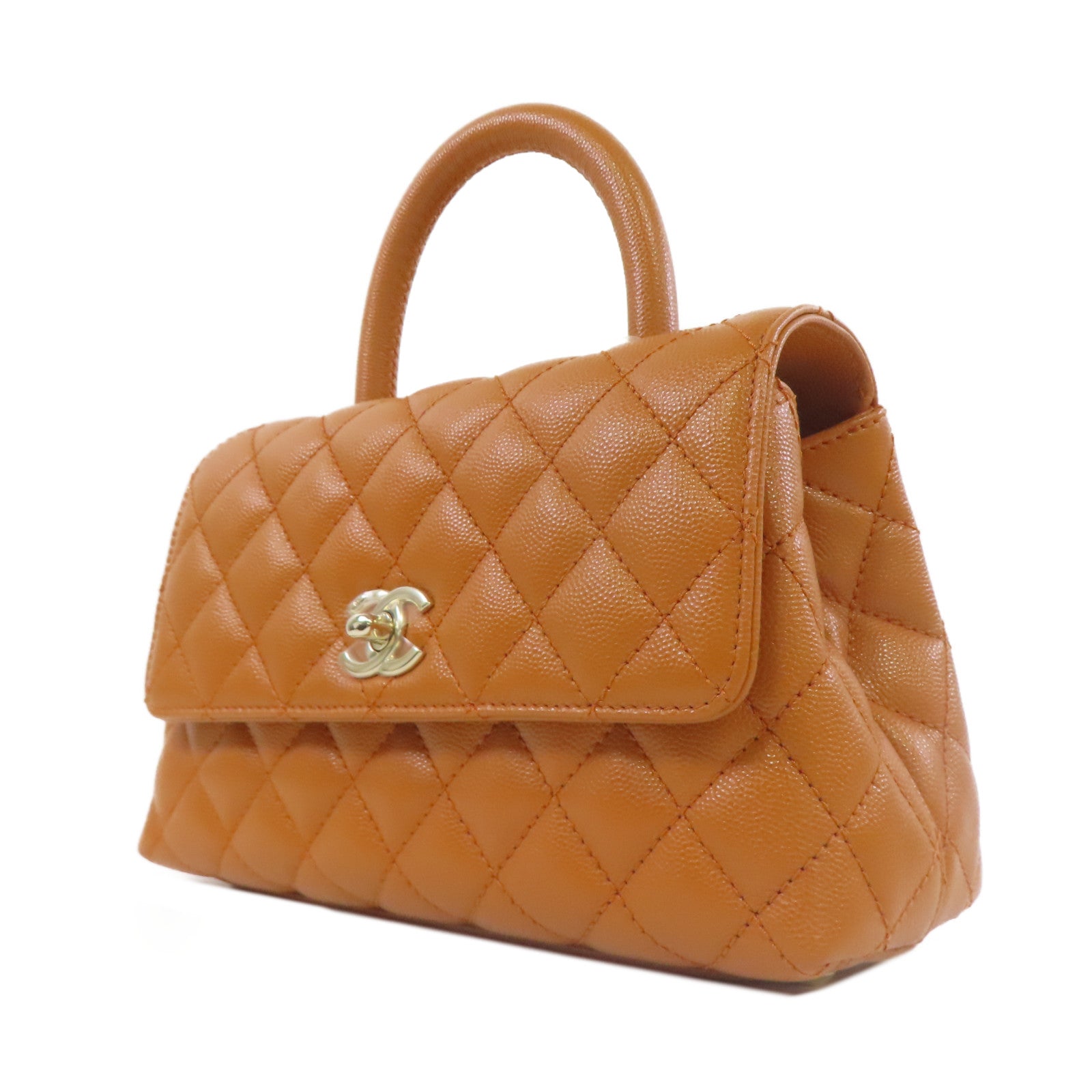 CHANEL 菱格Caviar皮革Co Co Handle金扣手挽肩背兩用袋啡色