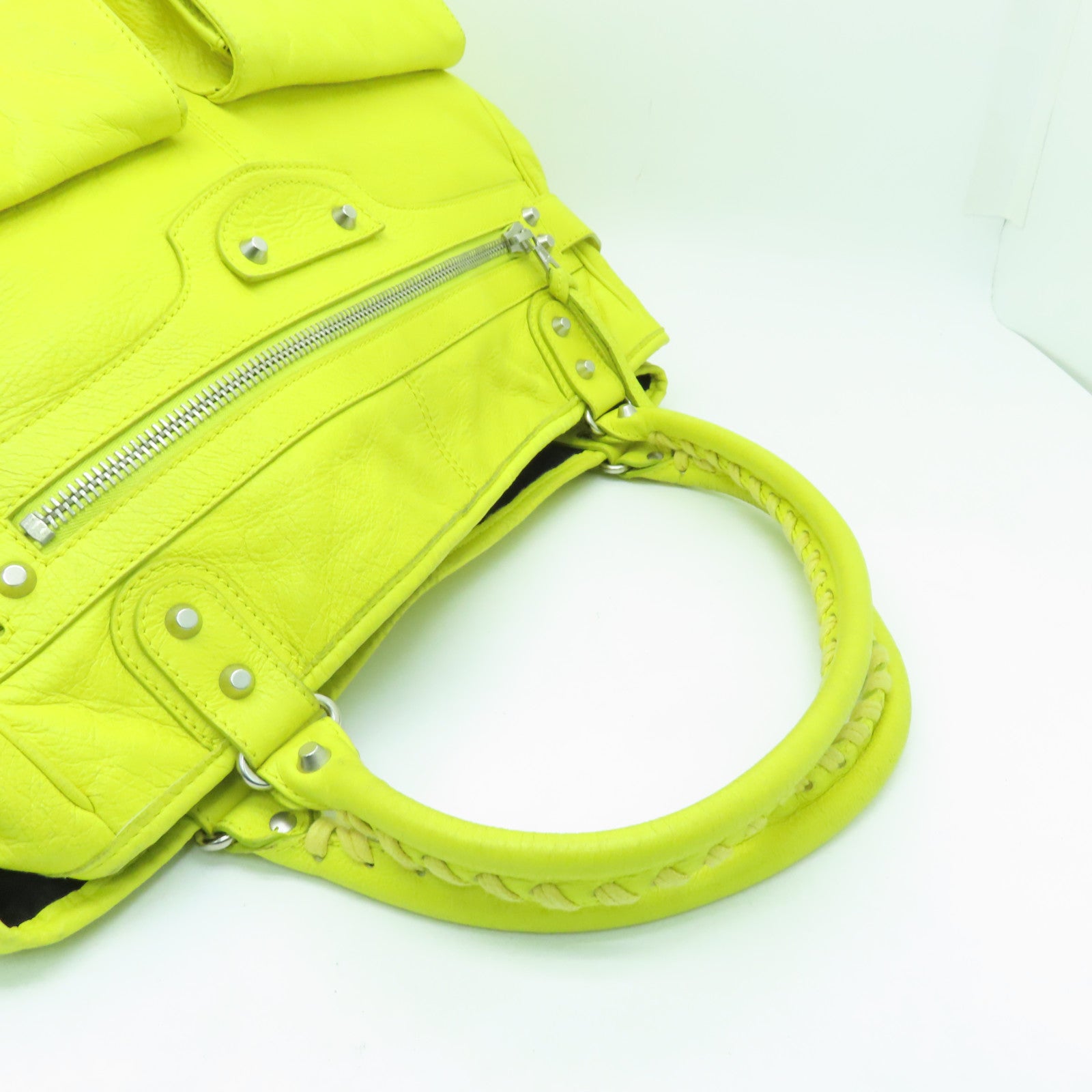 BALENCIAGA cowhide leather Shoulder Bag silver buckle shoulder bag yellow
