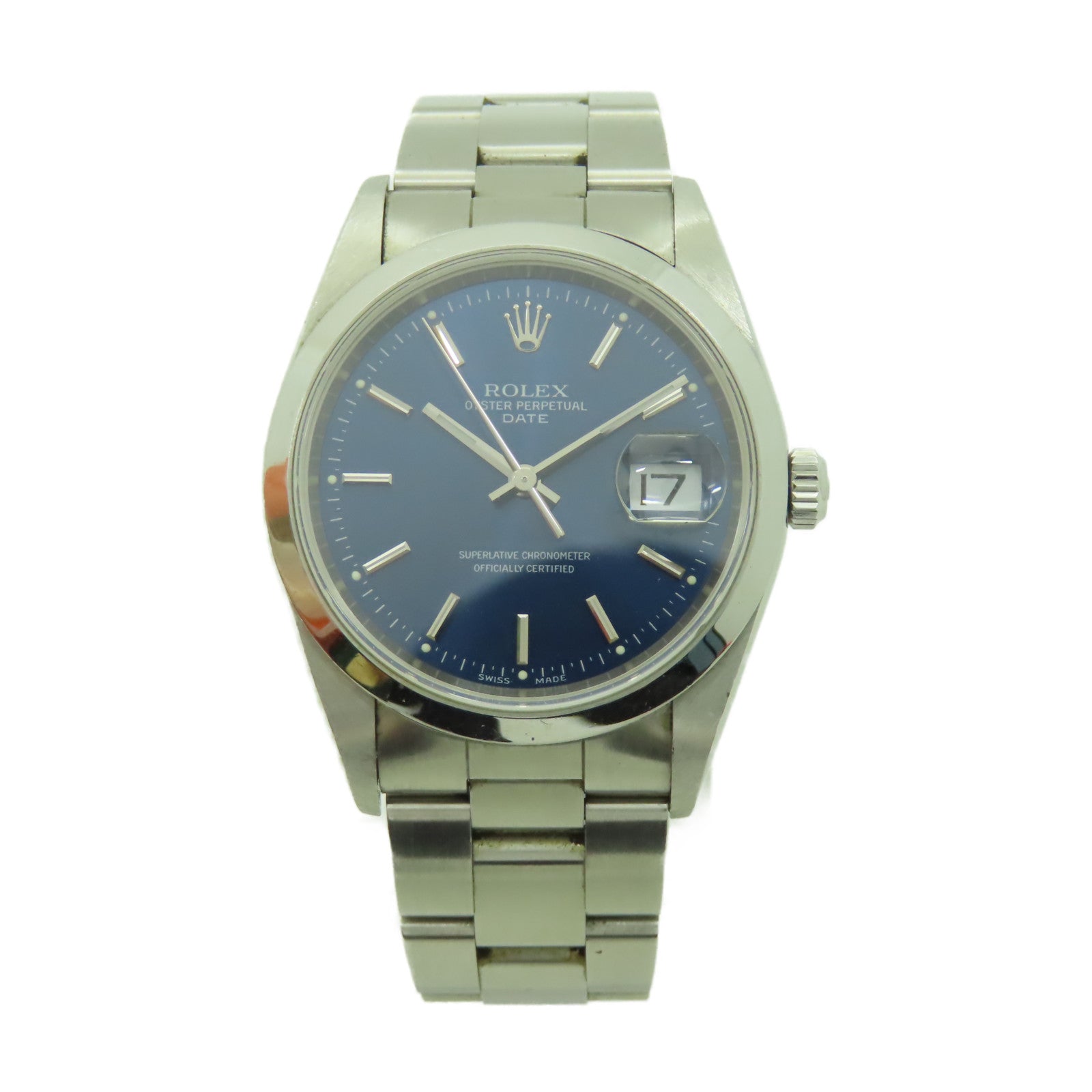 ROLEX 不鏽鋼Oyster Perpetual手錶銀色/藍色#15.75cm