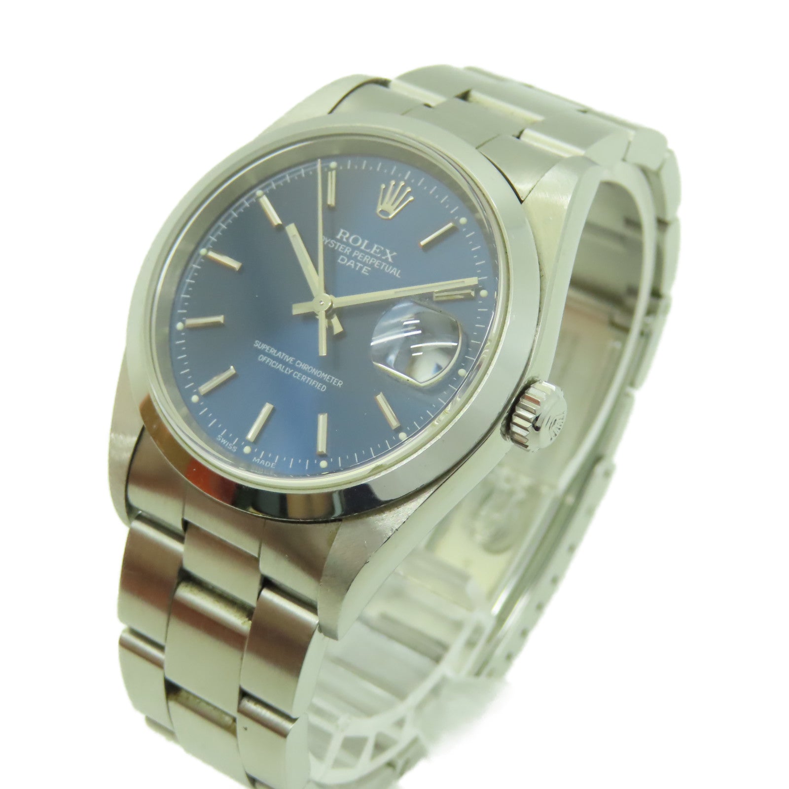 ROLEX 不鏽鋼Oyster Perpetual手錶銀色/藍色#15.75cm