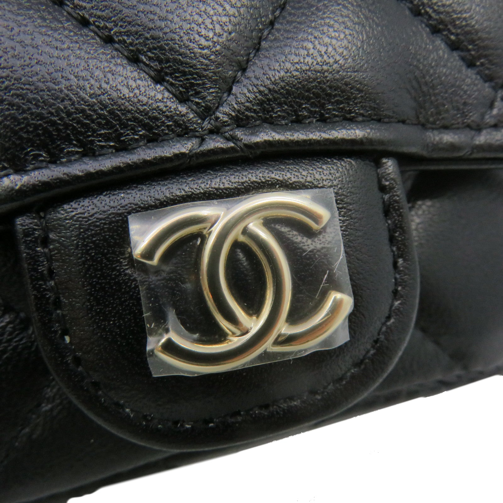CHANEL 菱格羊皮皮革Chain Shoulder金扣链带肩背袋黑色