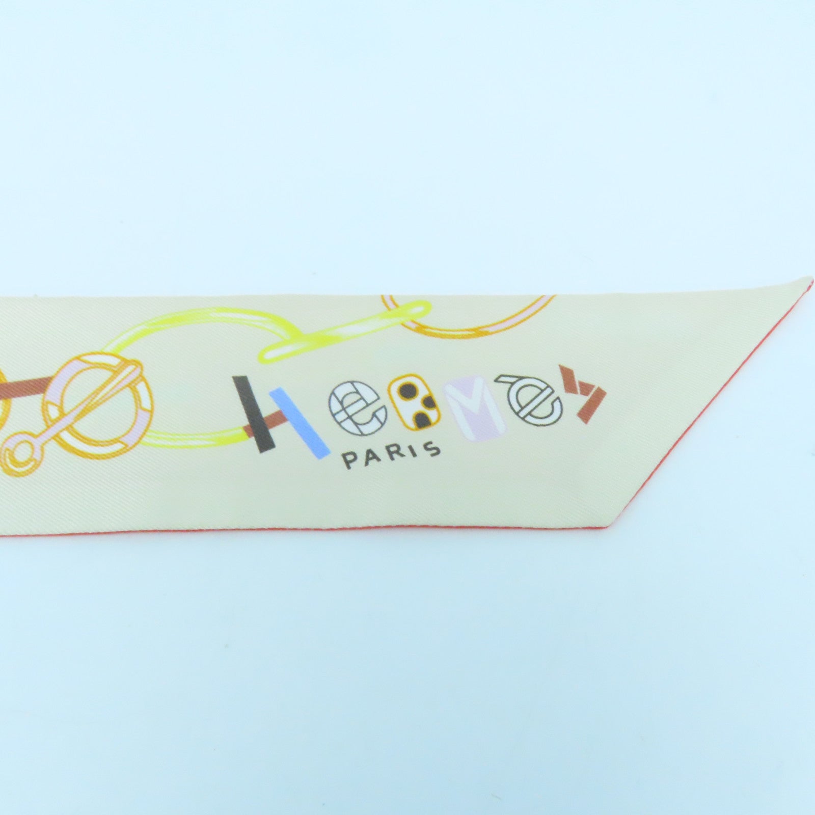 HERMES Silk Twilly Scarf Red/White/Color