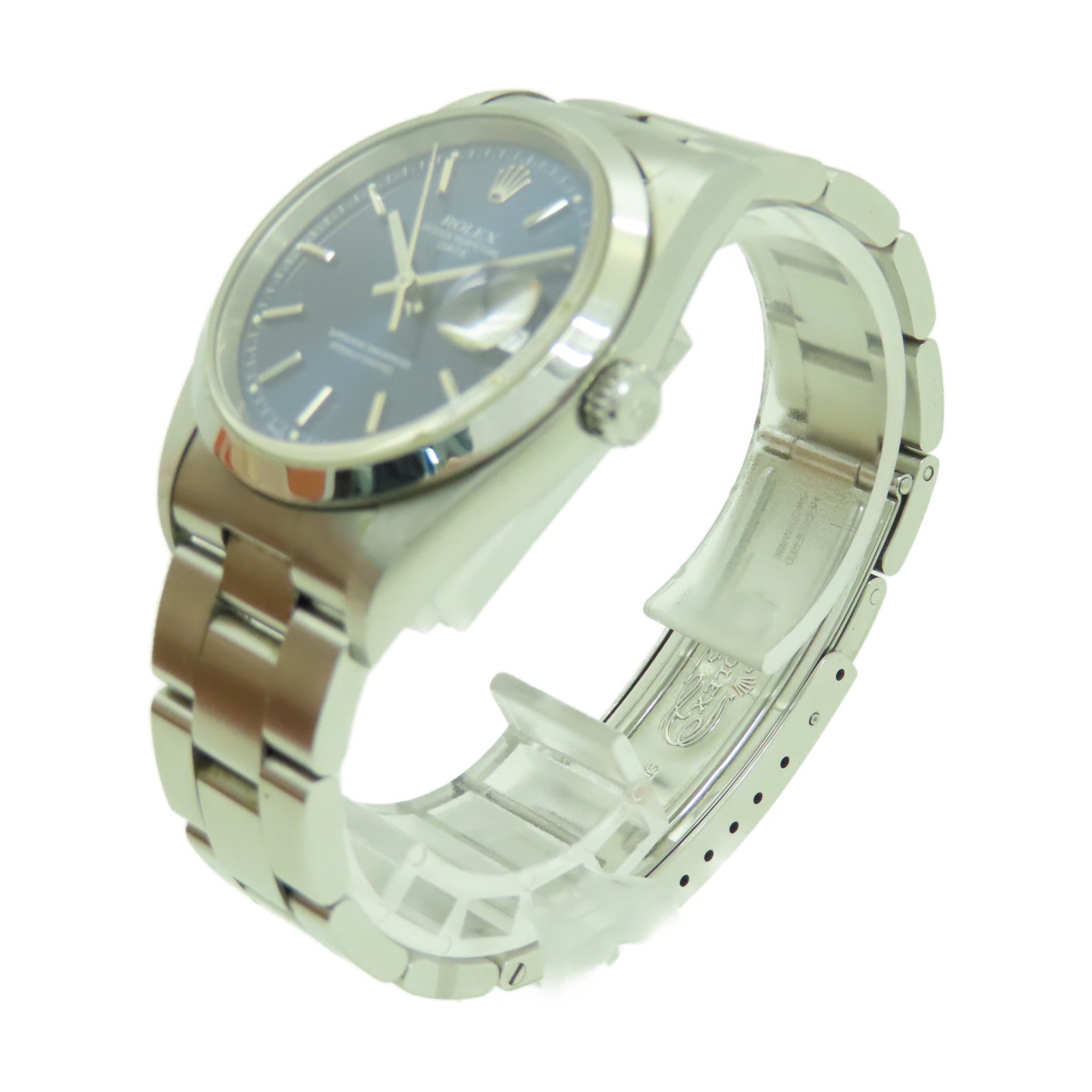 ROLEX 不鏽鋼Oyster Perpetual手錶銀色/藍色#15.75cm