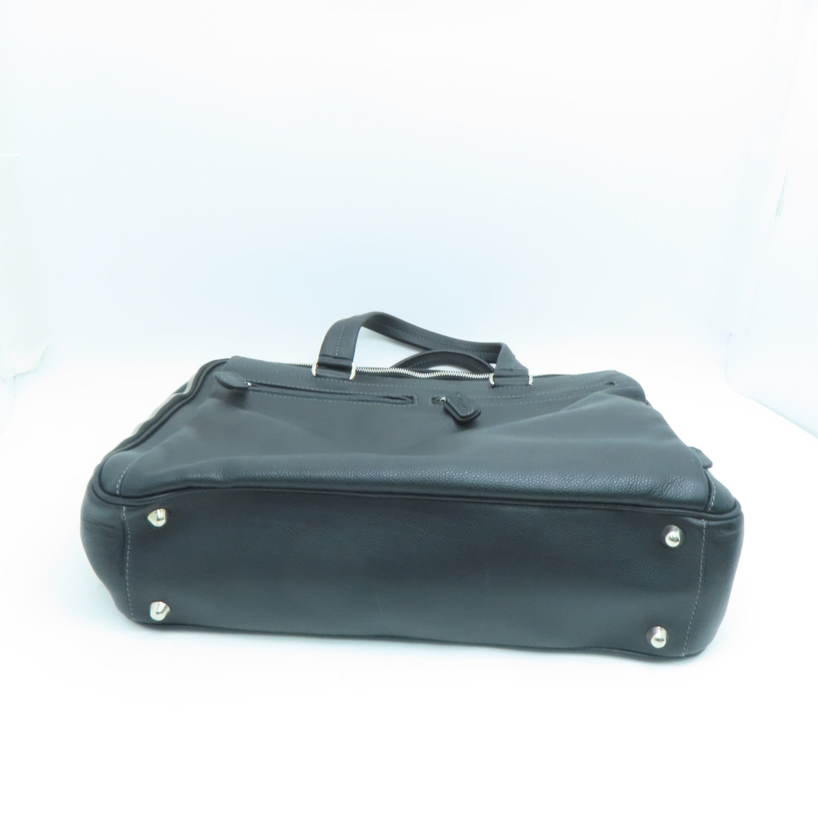 Salvatore Ferragamo Leather Briefcase Bag Silver Buckle Black