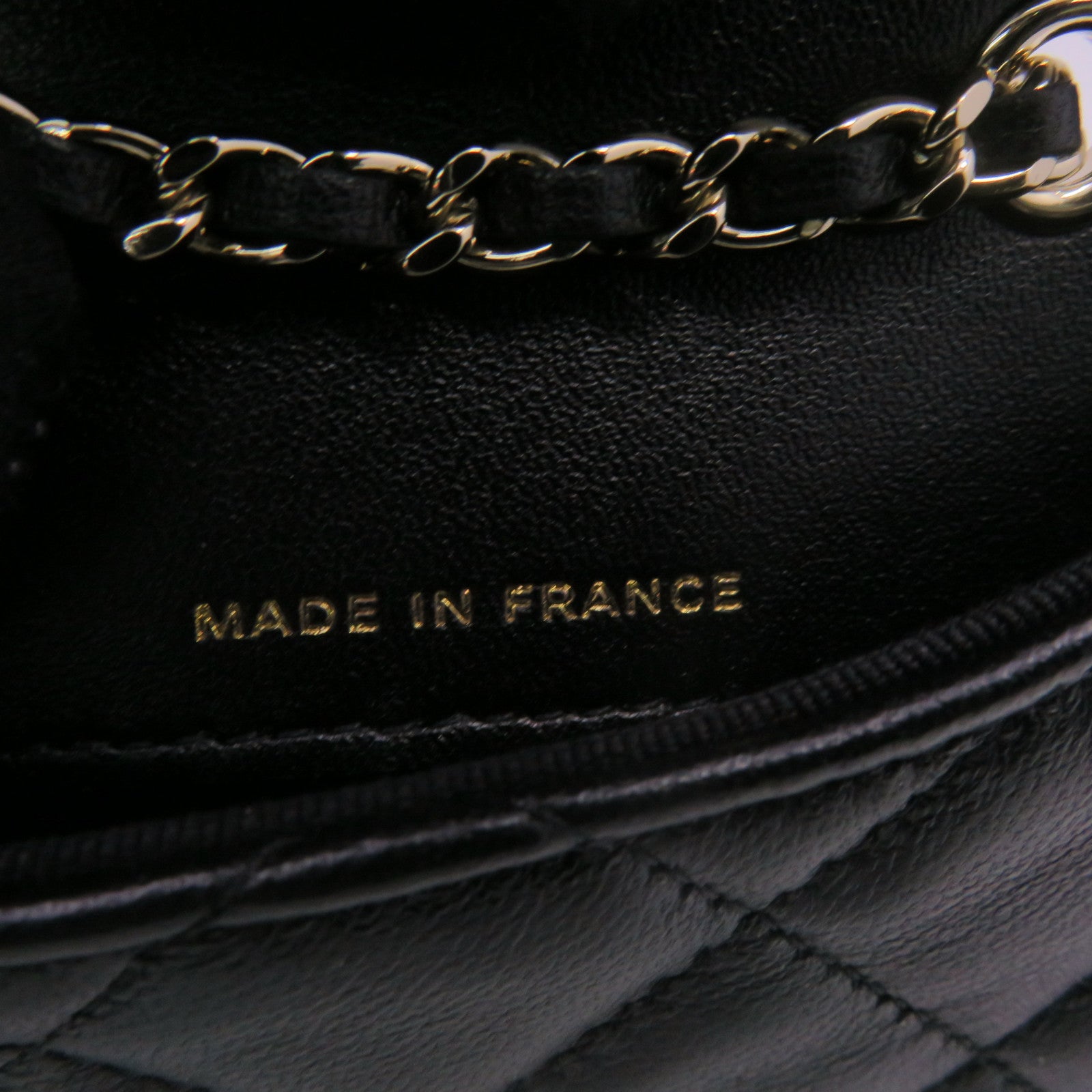 CHANEL 菱格羊皮皮革Chain Shoulder金扣链带肩背袋黑色
