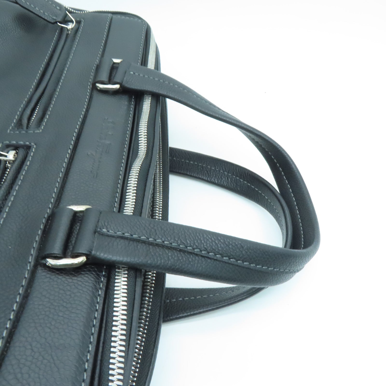 Salvatore Ferragamo Leather Briefcase Bag Silver Buckle Black
