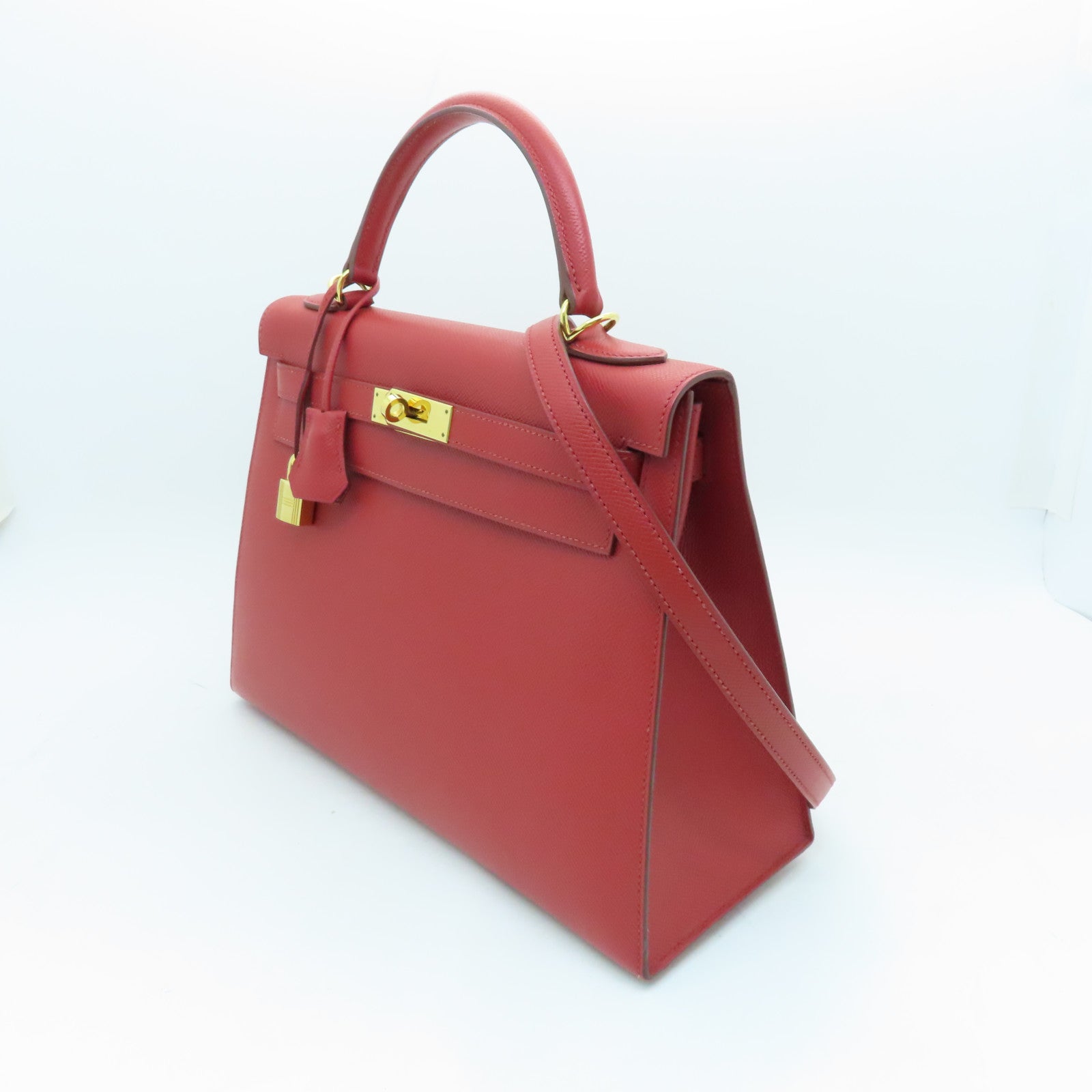 HERMES Veau Epsom皮革Kelly 32金扣手挽肩背两用袋红色