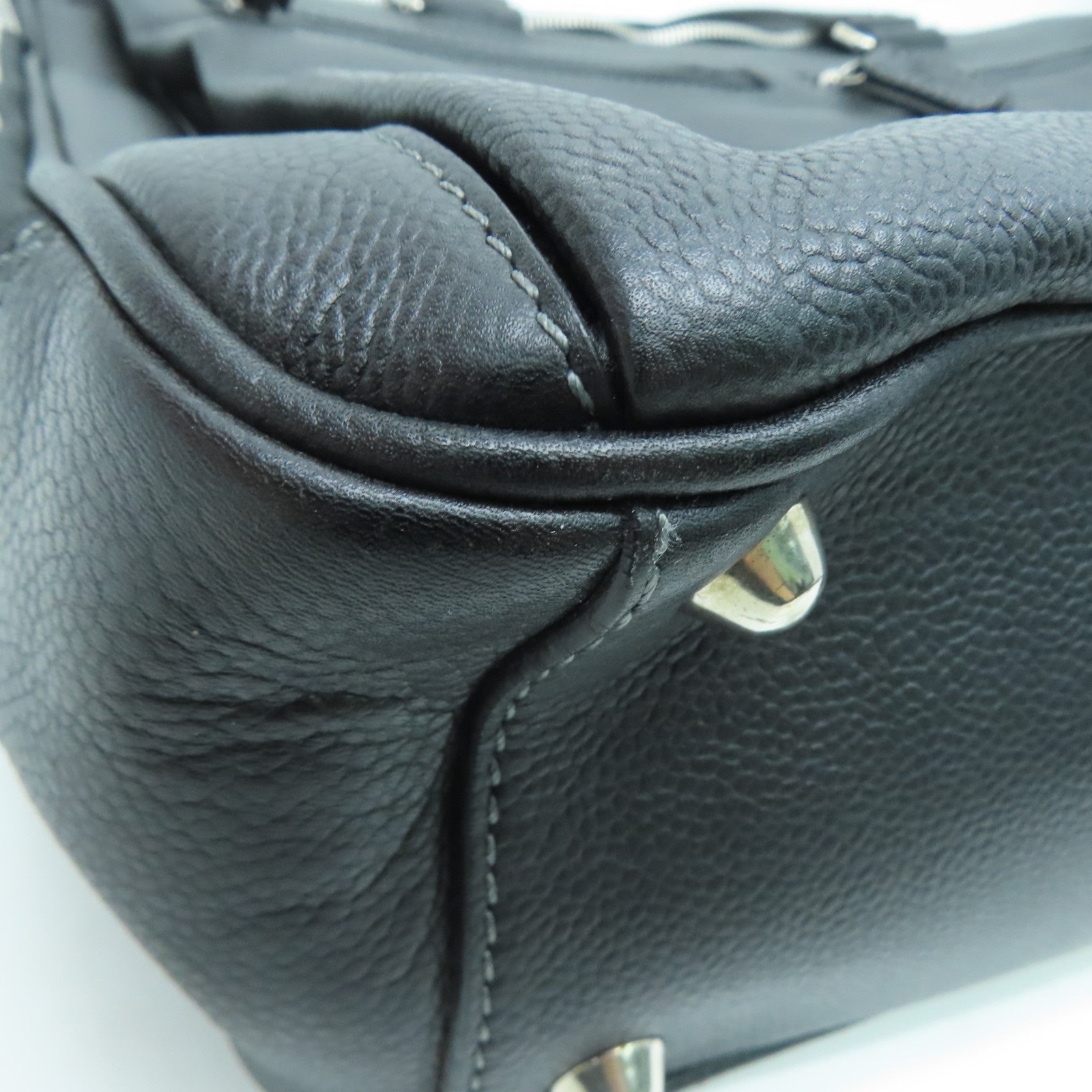 Salvatore Ferragamo Leather Briefcase Bag Silver Buckle Black
