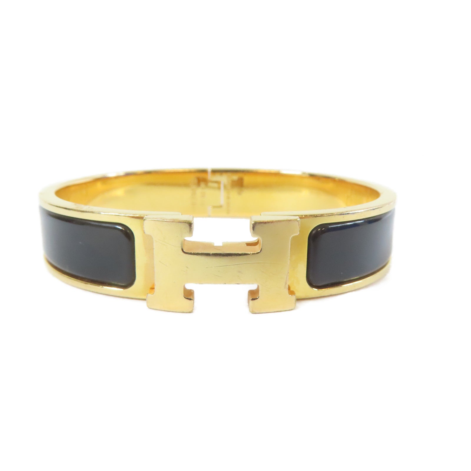 HERMES 金屬Clic H Bracelet手鐲金色/黑色#16cm