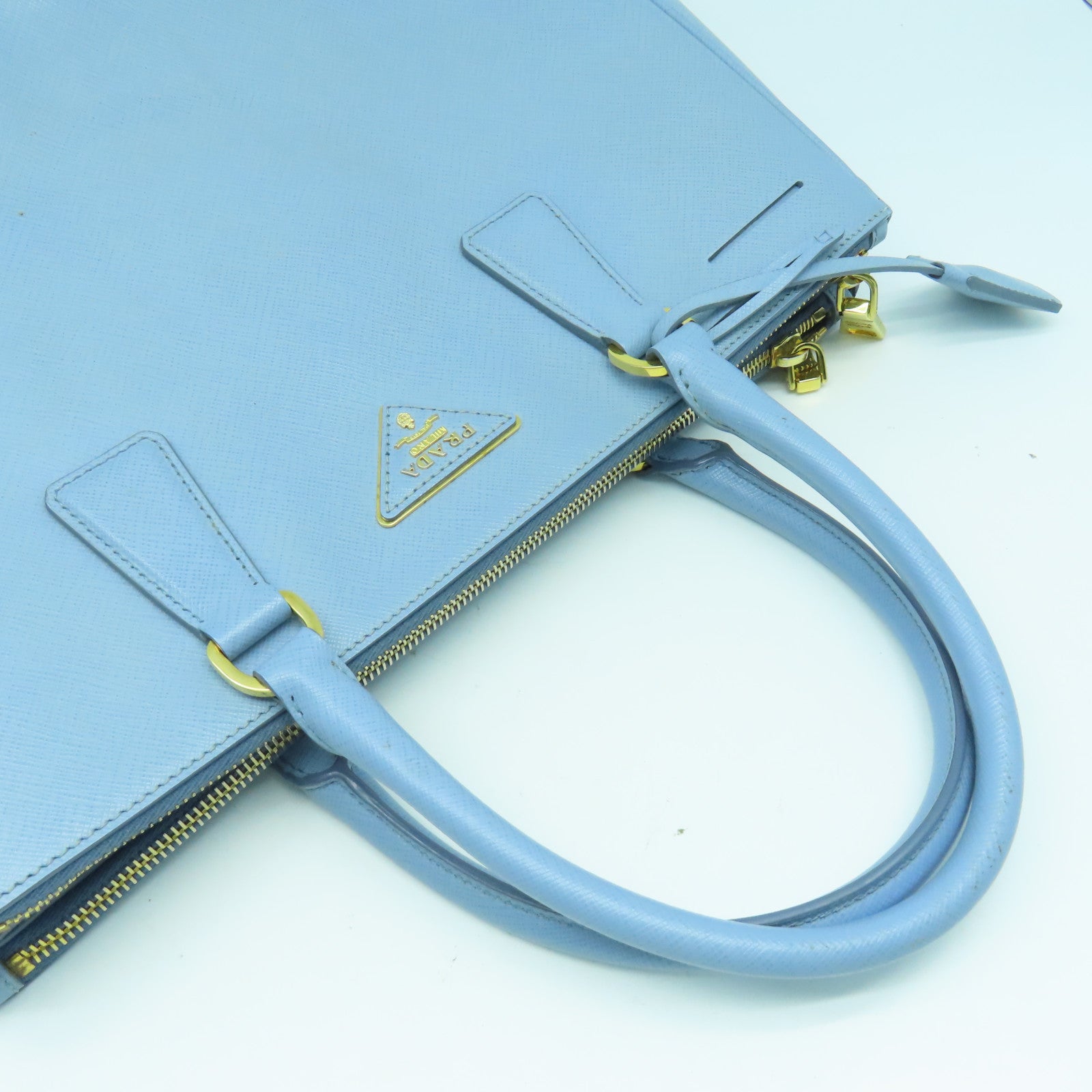 PRADA 牛皮皮革2 Way Shoulder Bag金扣手挽肩背兩用袋藍色