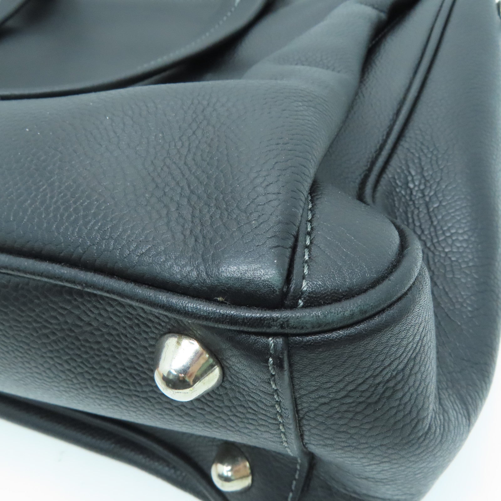Salvatore Ferragamo Leather Briefcase Bag Silver Buckle Black