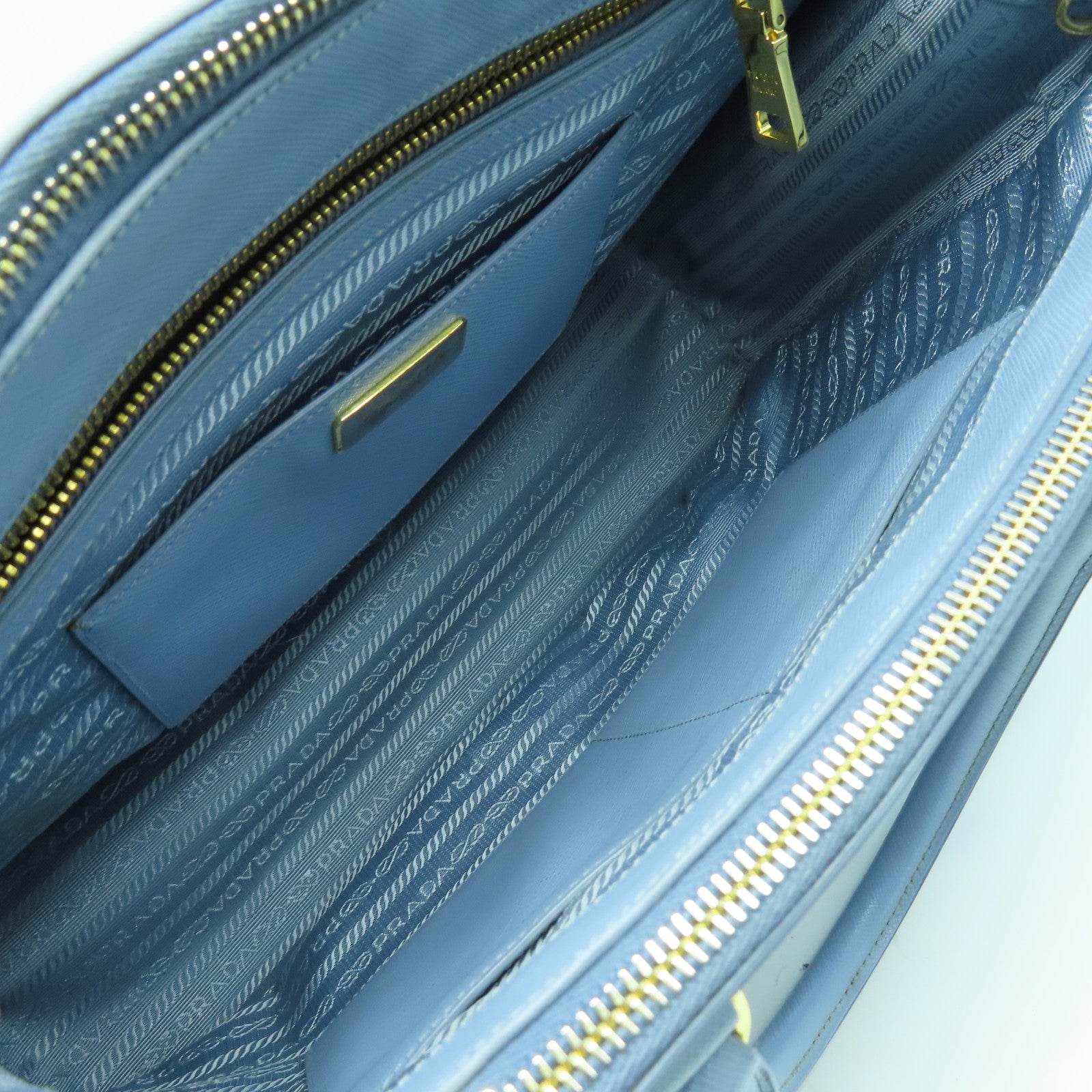 PRADA 牛皮皮革2 Way Shoulder Bag金扣手挽肩背兩用袋藍色