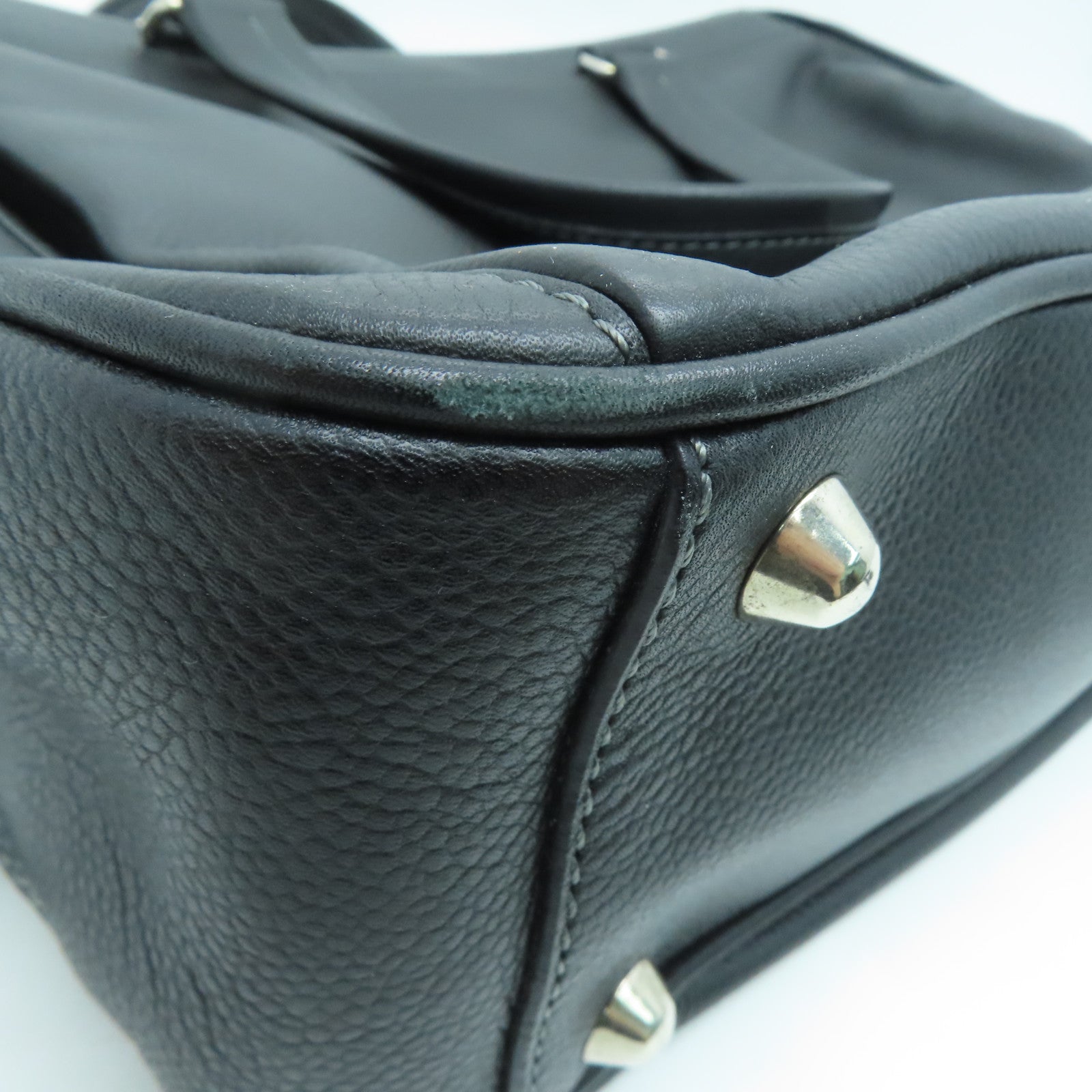 Salvatore Ferragamo Leather Briefcase Bag Silver Buckle Black