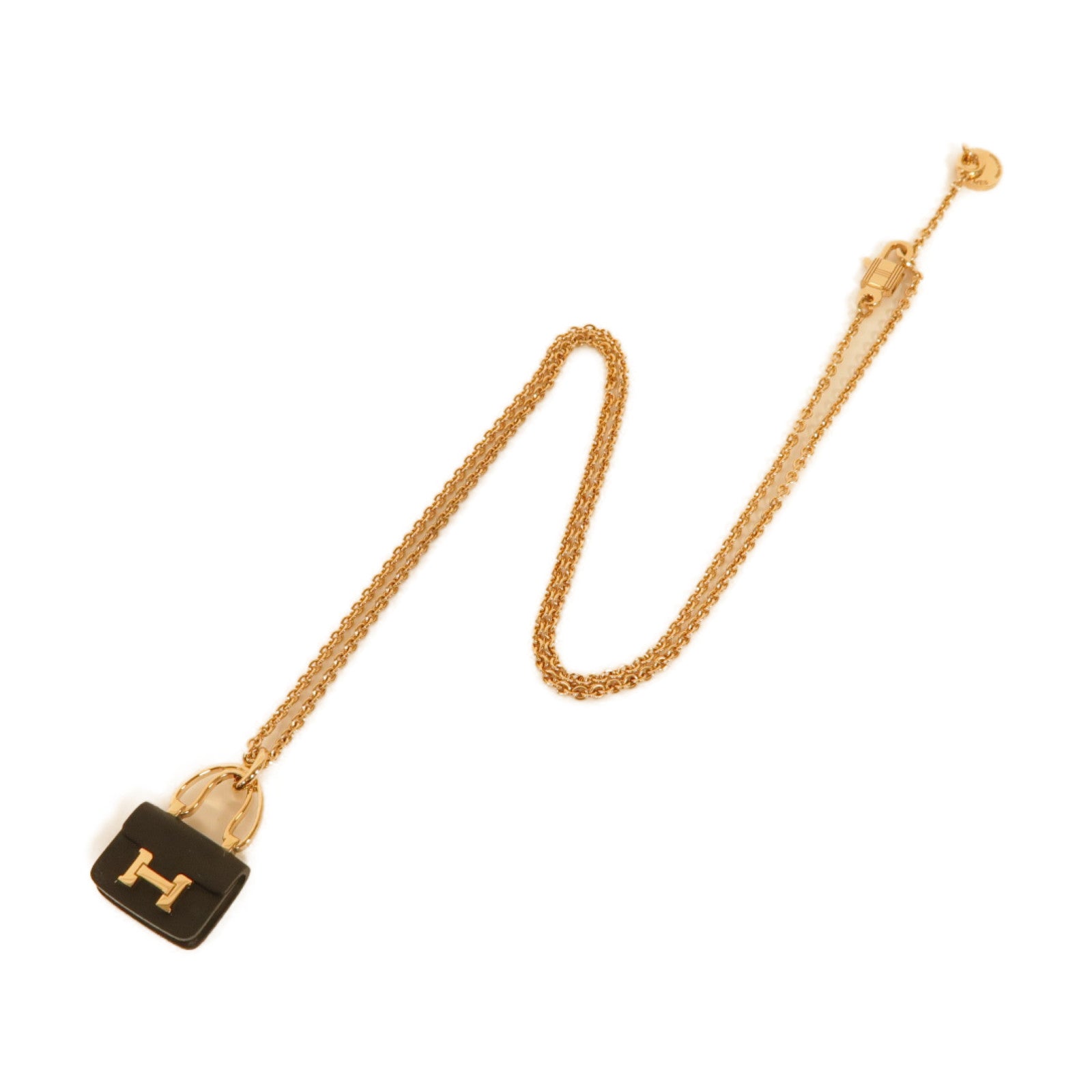 HERMES 黒翡翠/18K玫瑰金Amulette Constance項鍊黒色