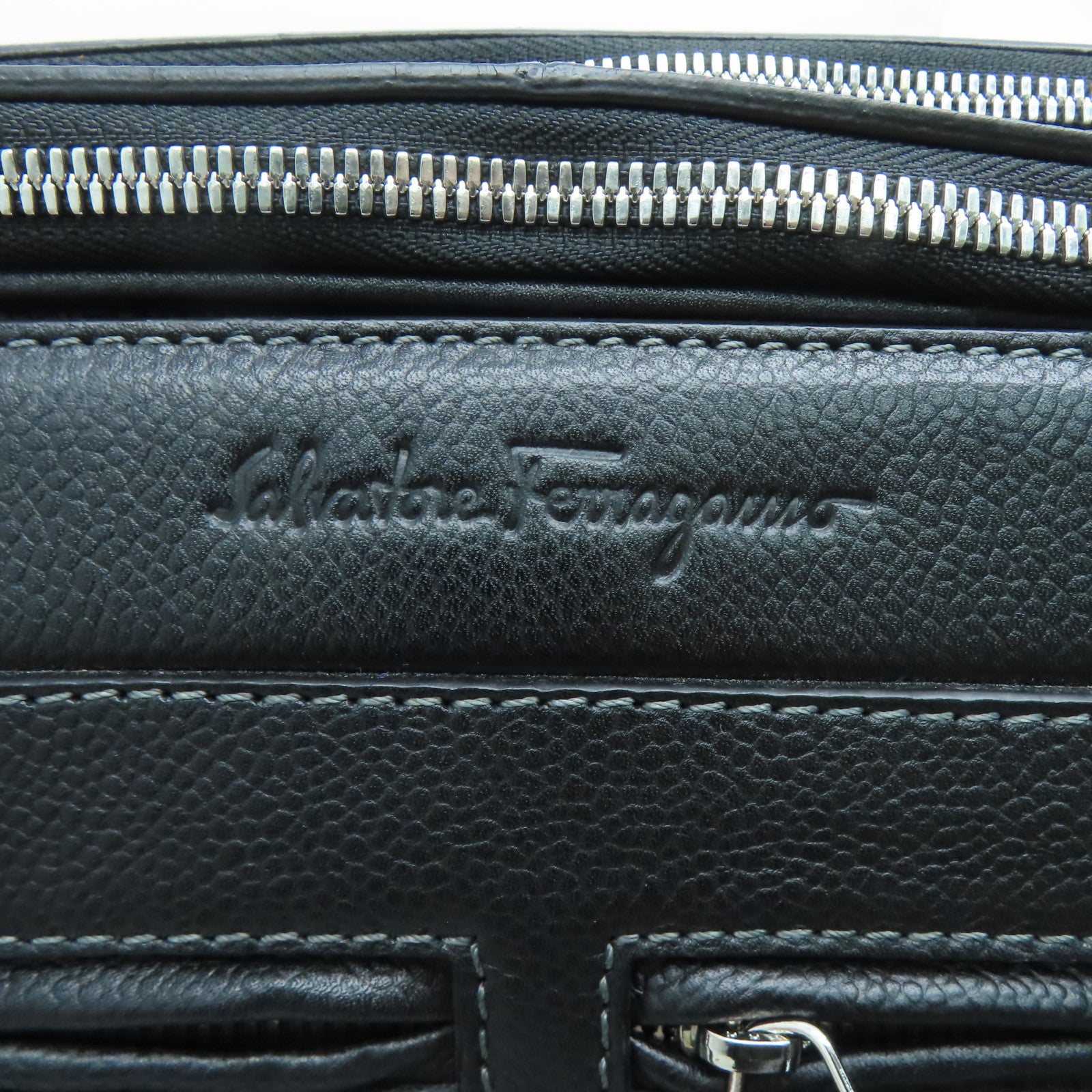 Salvatore Ferragamo Leather Briefcase Bag Silver Buckle Black