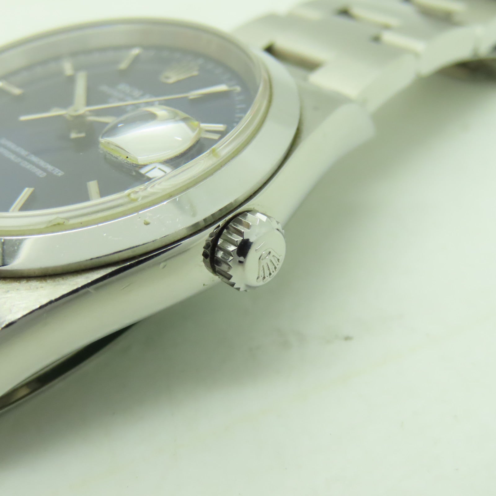 ROLEX 不鏽鋼Oyster Perpetual手錶銀色/藍色#15.75cm