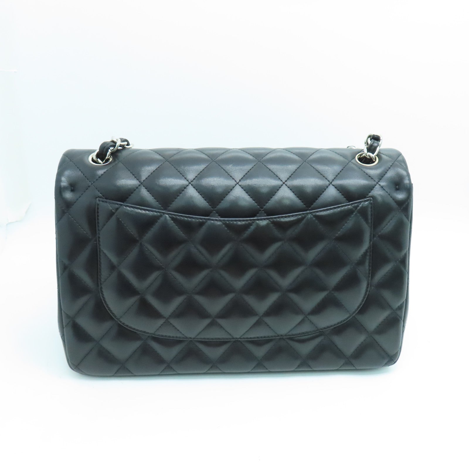 CHANEL 菱格羊皮皮革Classic Chain Shoulder银扣手挽肩背两用袋黑色