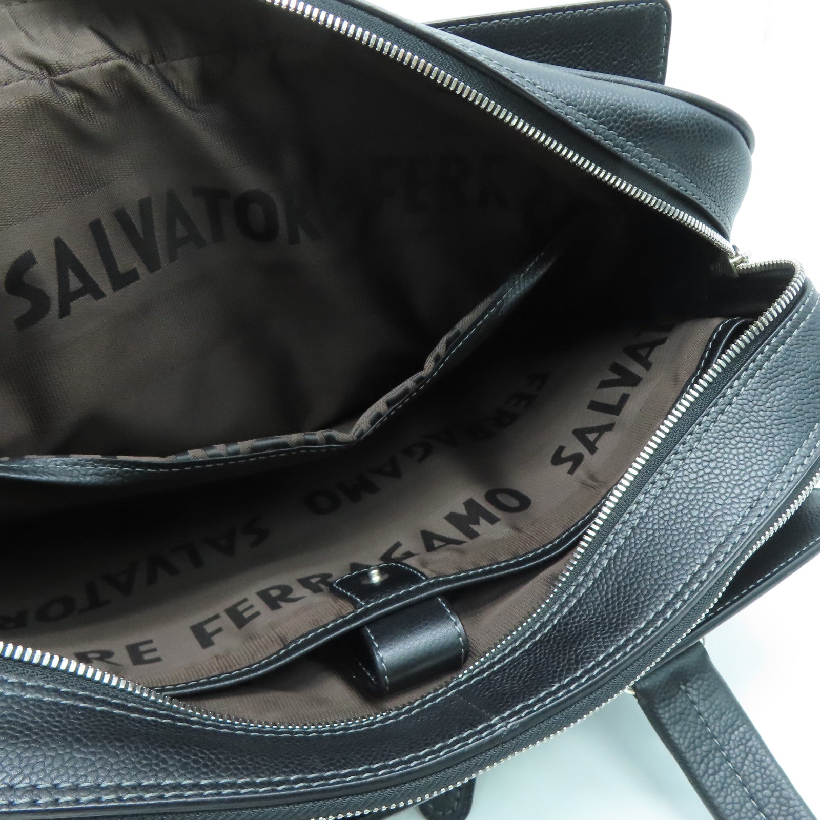 Salvatore Ferragamo Leather Briefcase Bag Silver Buckle Black