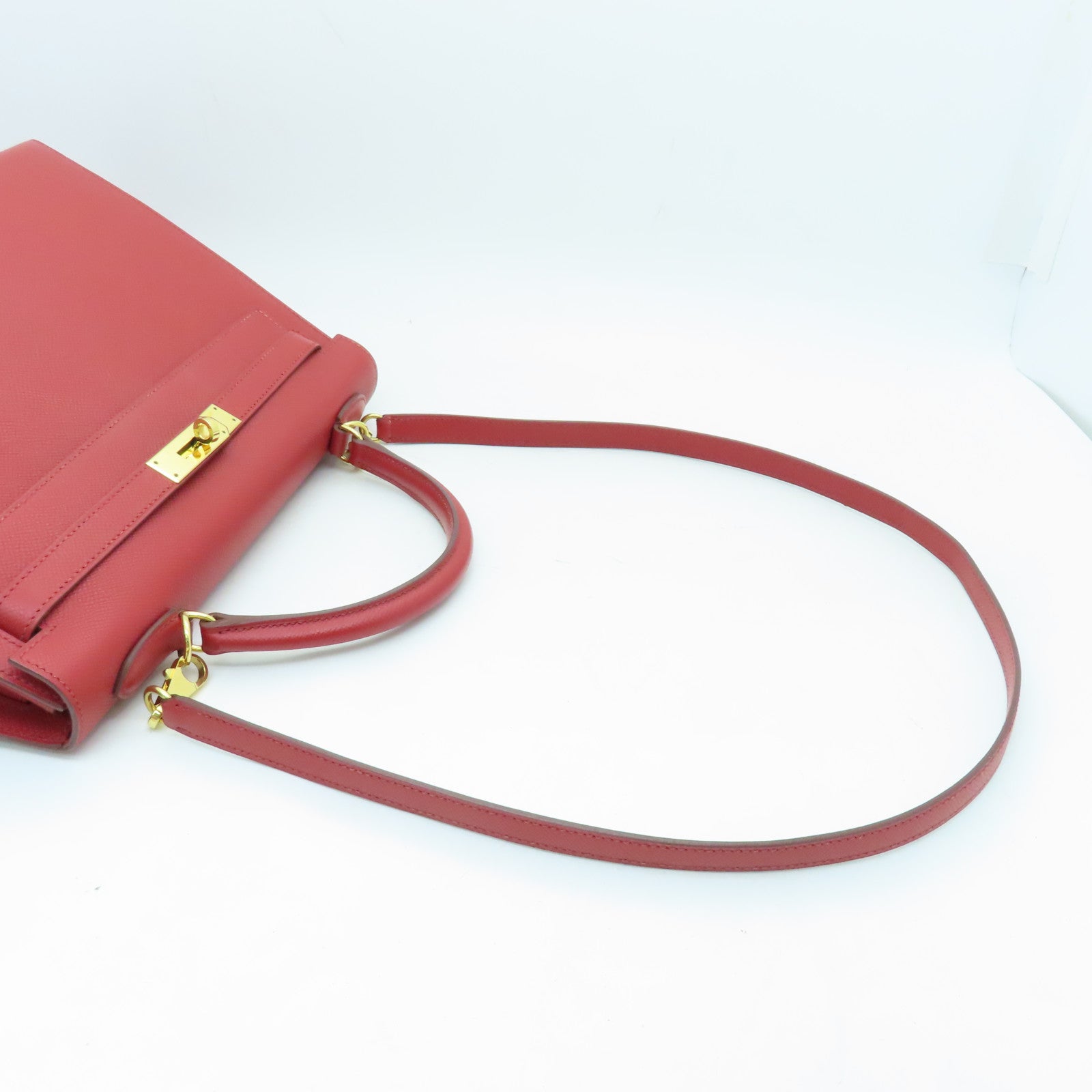 HERMES Veau Epsom皮革Kelly 32金扣手挽肩背两用袋红色