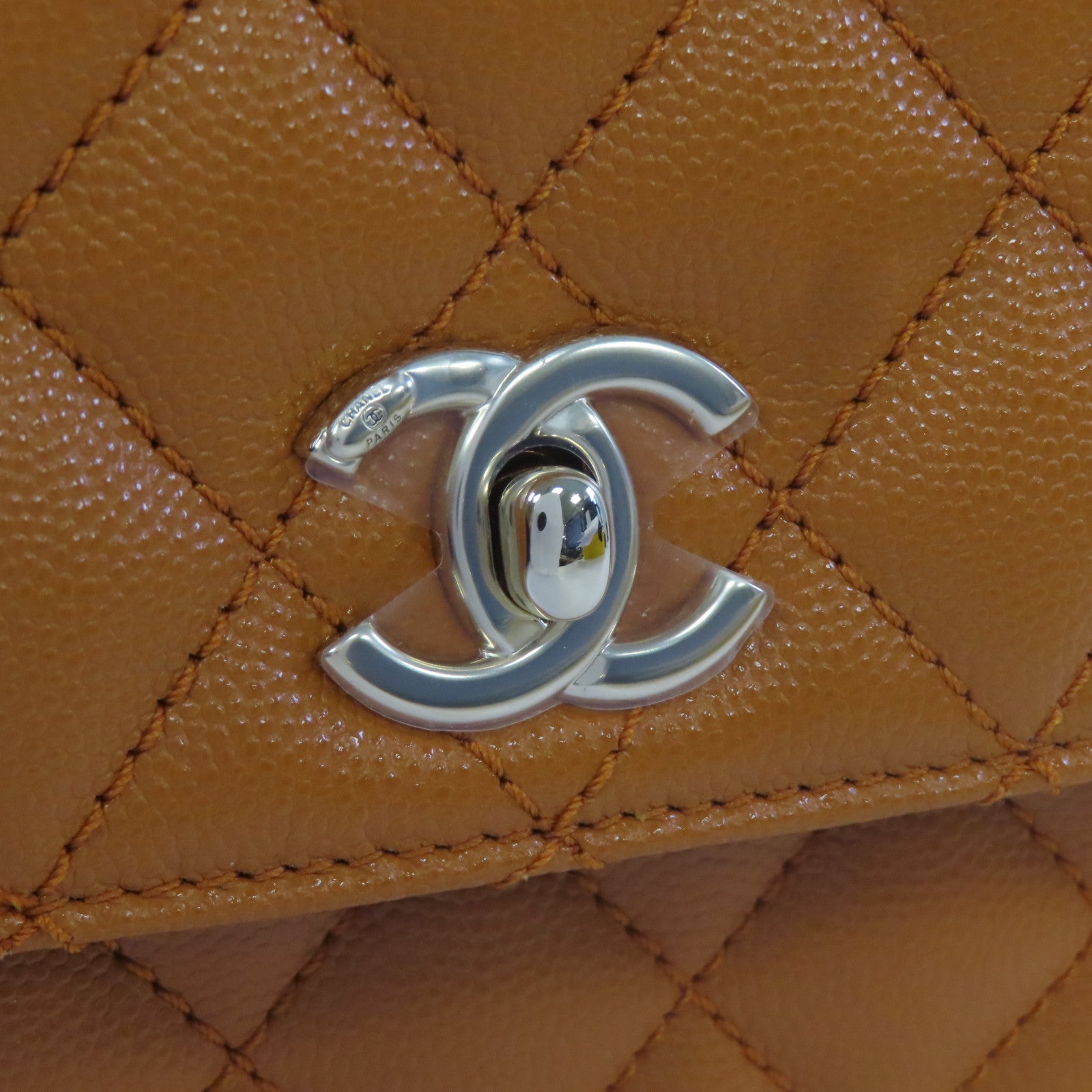 CHANEL 菱格Caviar皮革Co Co Handle金扣手挽肩背兩用袋啡色