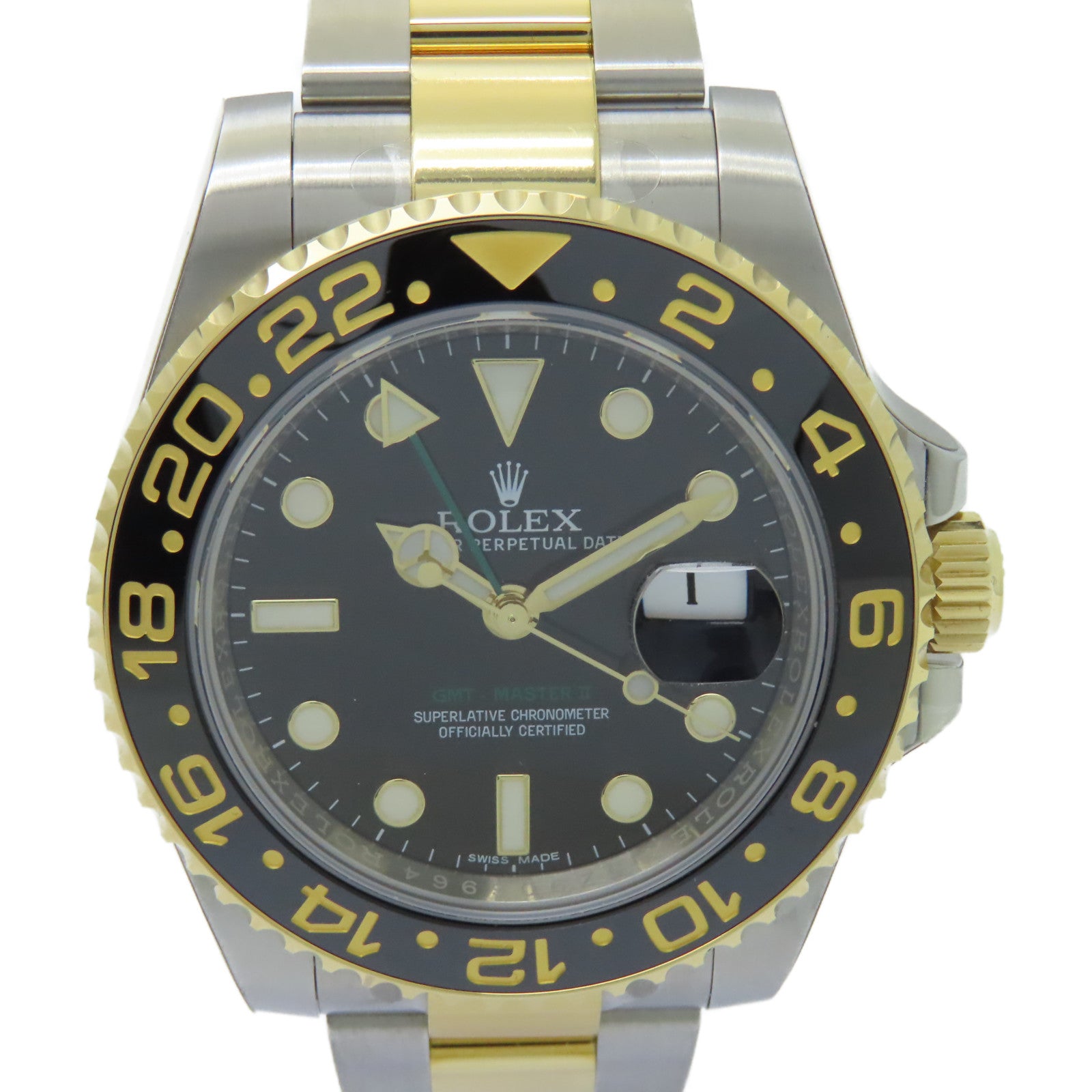 ROLEX GMT MasterⅡ18K黃金/不鏽鋼手錶自動機芯黑色