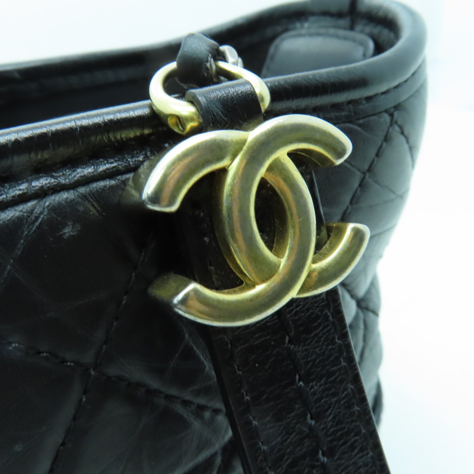 CHANEL 菱格牛皮皮革Gabrielle Small金扣/銀扣手挽肩背兩用袋黑色
