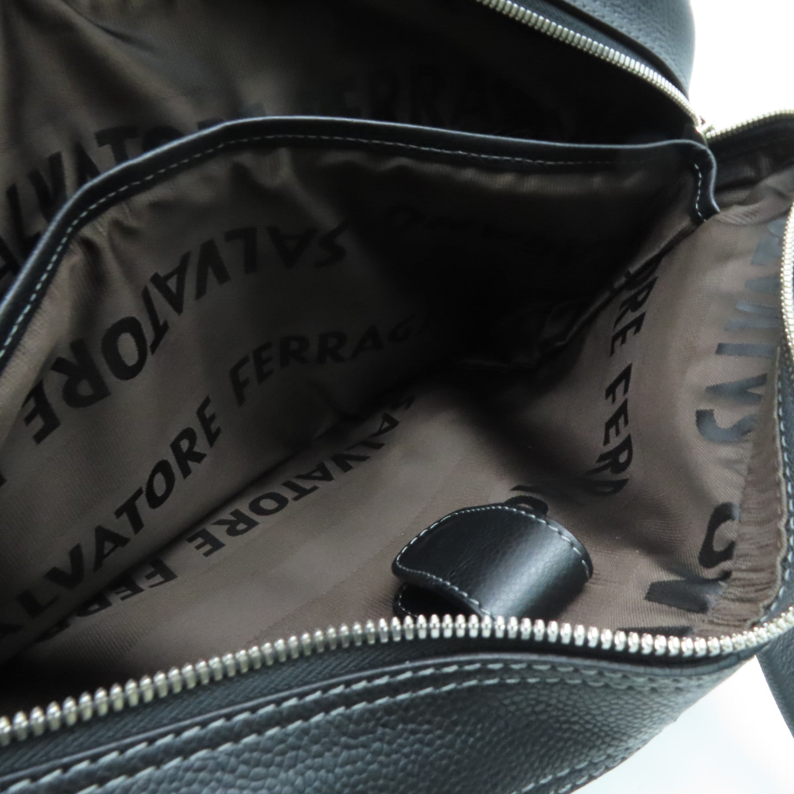 Salvatore Ferragamo Leather Briefcase Bag Silver Buckle Black
