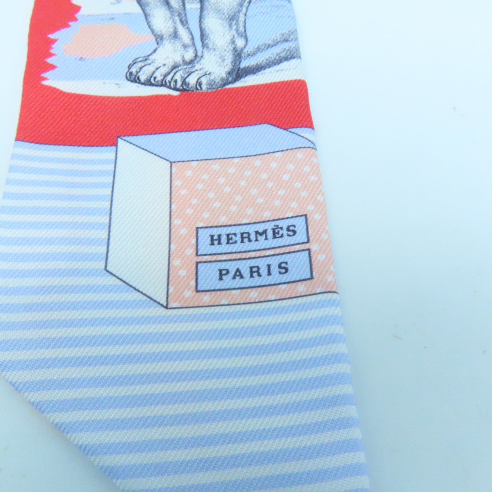 HERMES 丝质Twilly丝巾浅蓝色/红色
